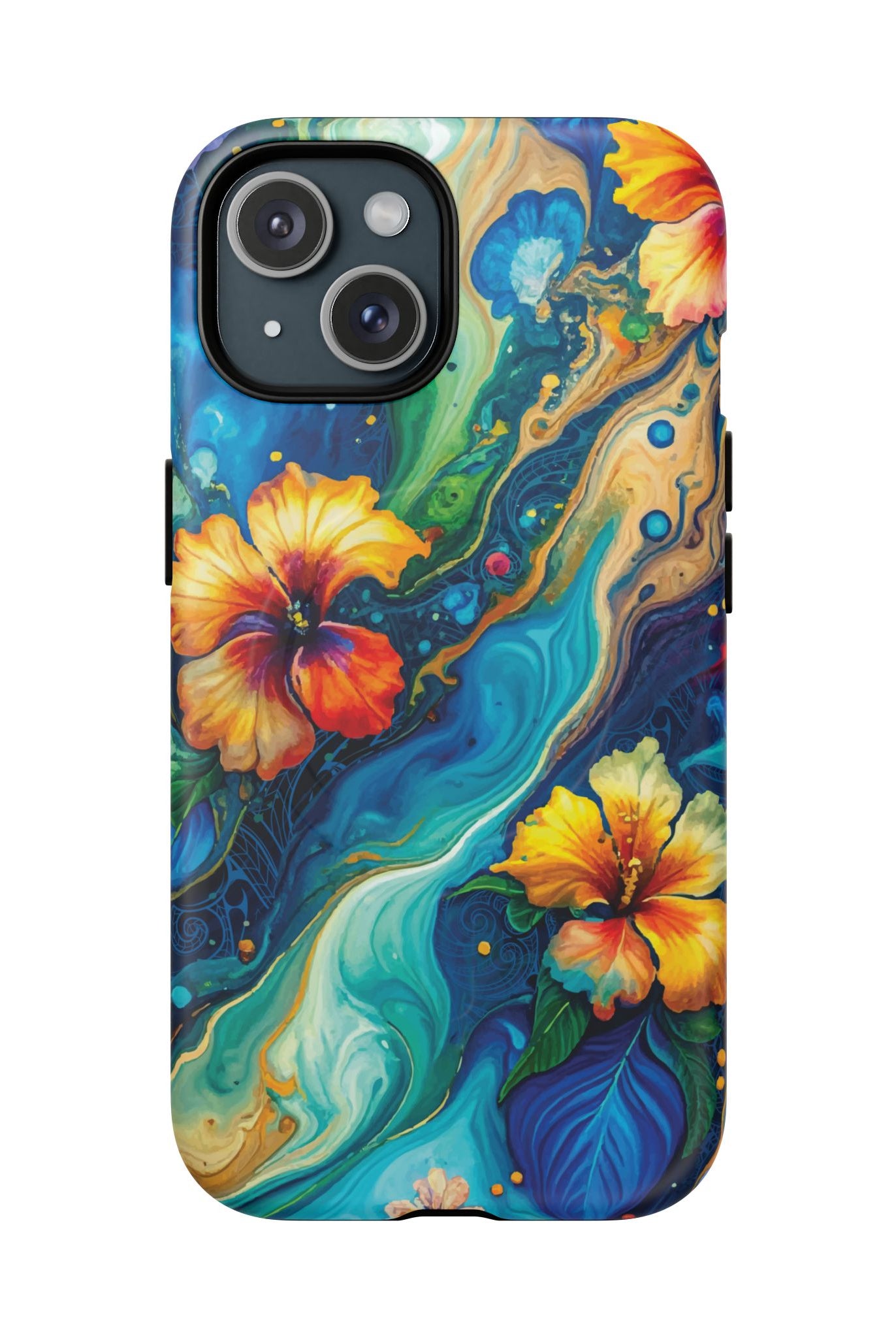 Aloalo Drift MagSafe iPhone Case iPhone 15 Matte - Hawaiian Hibiscus Teal Ocean Wave Design - The Local Banyan