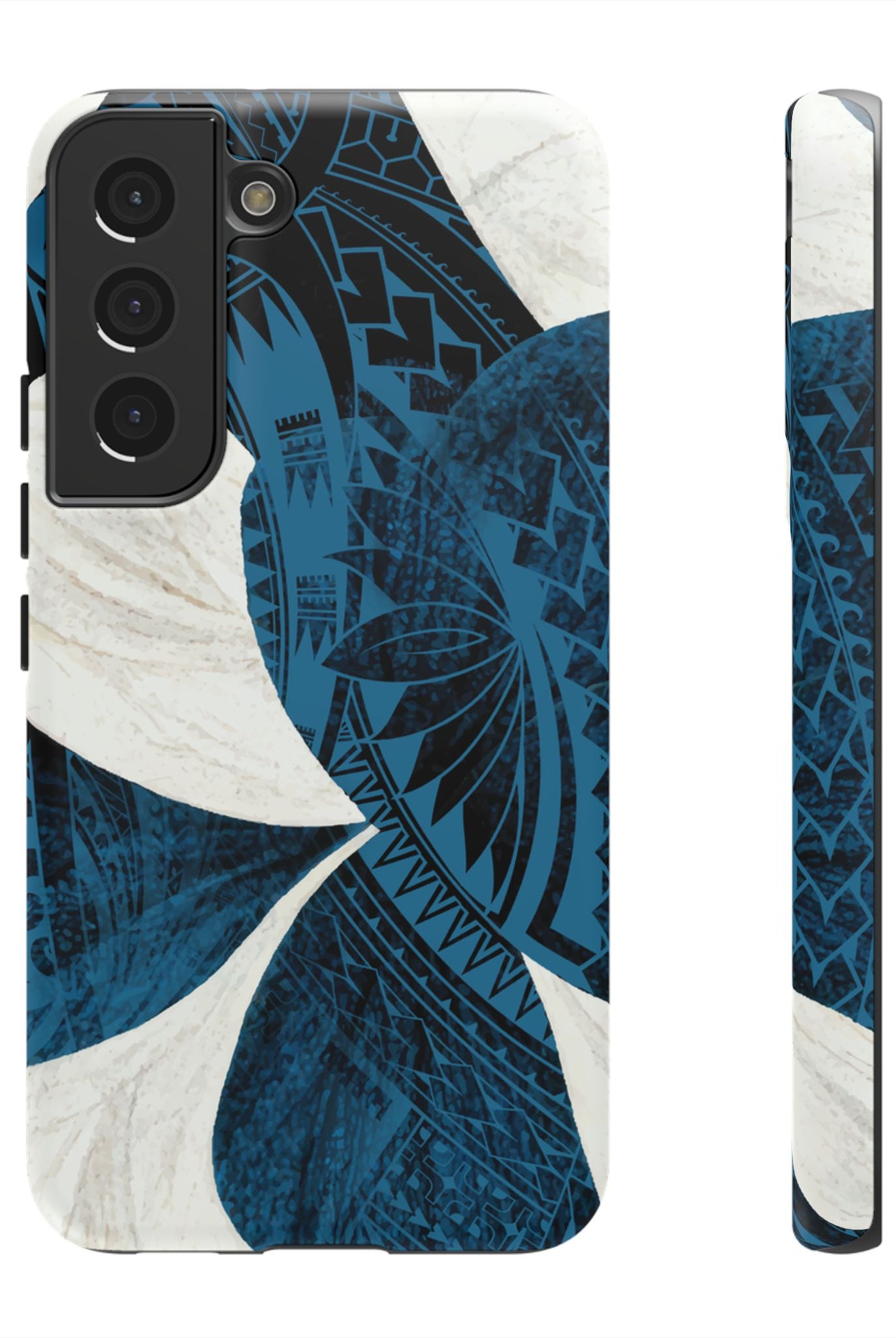 Hana Breeze Tough Samsung Galaxy Case Samsung Galaxy S22 Matte - Hawaiian Blue Plumeria Polynesian Botanical Design - The Local Banyan