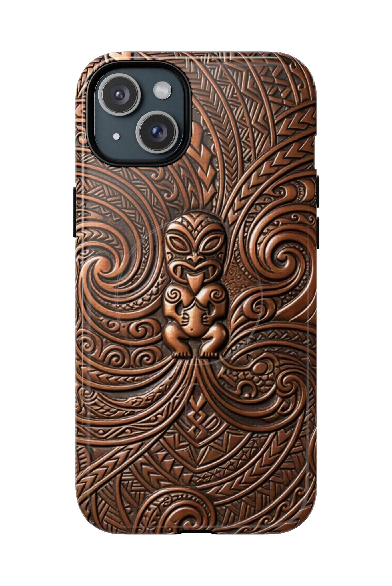 Paa Guardian MagSafe iPhone Case iPhone 15 Plus Glossy - Hawaiian Copper Carved Tiki Polynesian Design - The Local Banyan