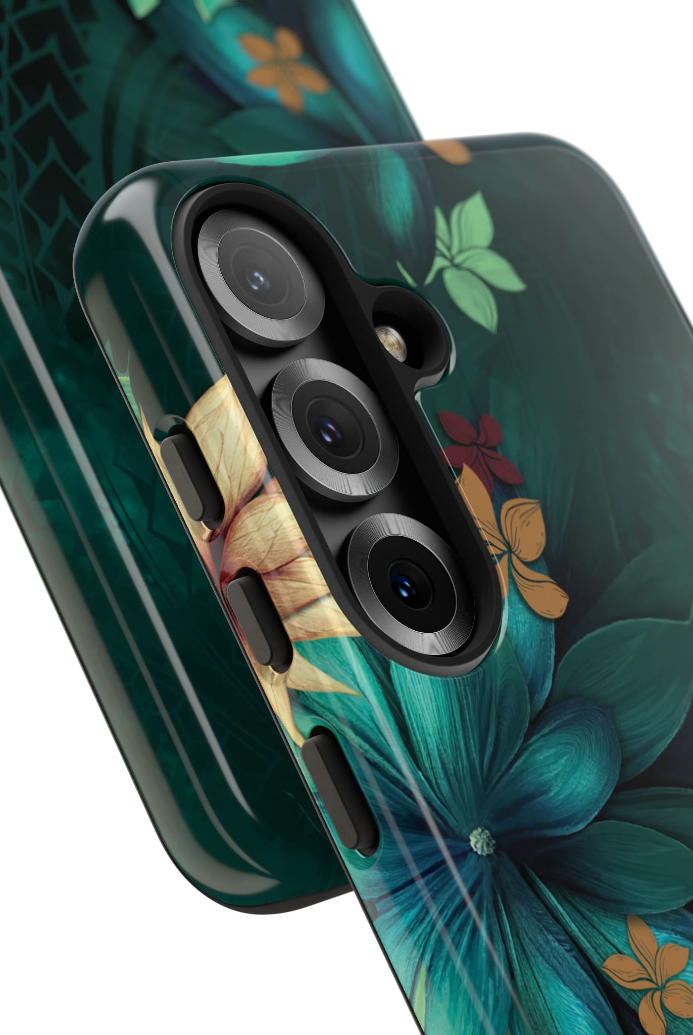Aloha Whispers Tough Samsung Galaxy Case Detail View - Hawaiian Abstract Green Floral Polynesian Design Close Up - The Local Banyan