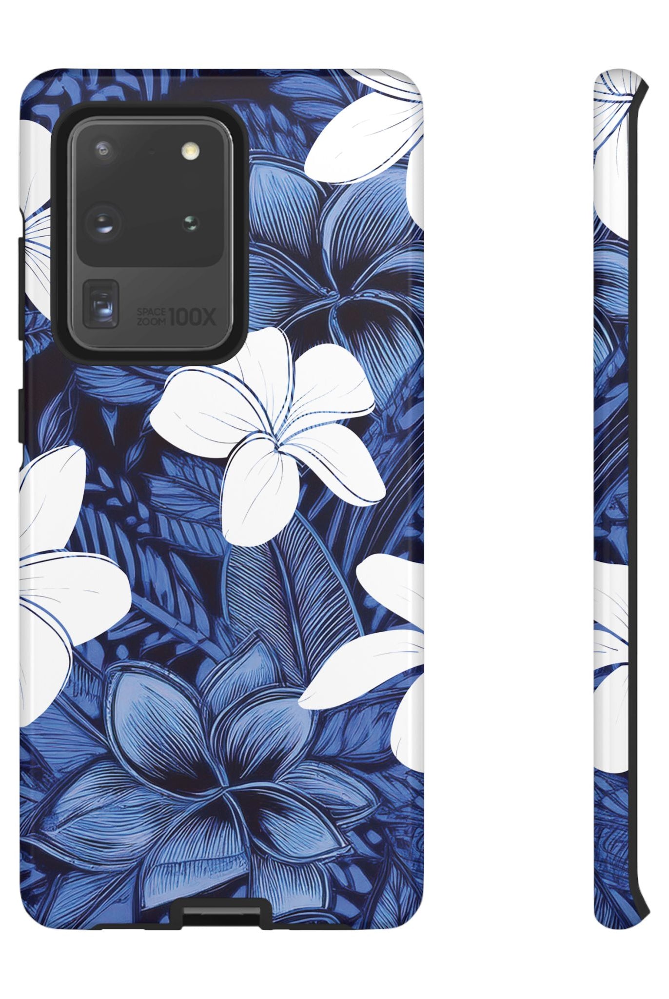 Eternal Blue Plumeria Tough Samsung Galaxy Case Samsung Galaxy S20 Ultra Glossy - Hawaiian Blue Plumeria Ocean Floral Design - The Local Banyan