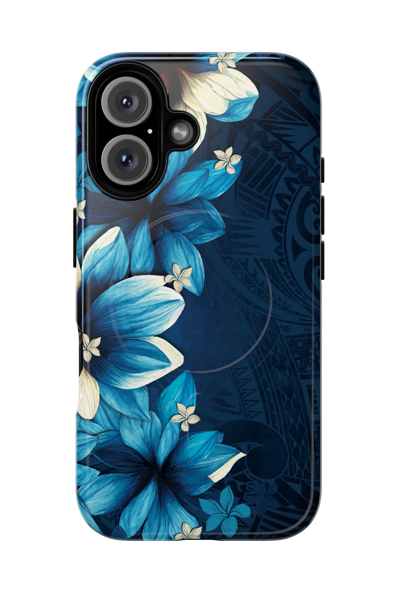Leilani Nights MagSafe iPhone Case iPhone 16 Glossy - Hawaiian Dark Blue Floral Polynesian Design - The Local Banyan