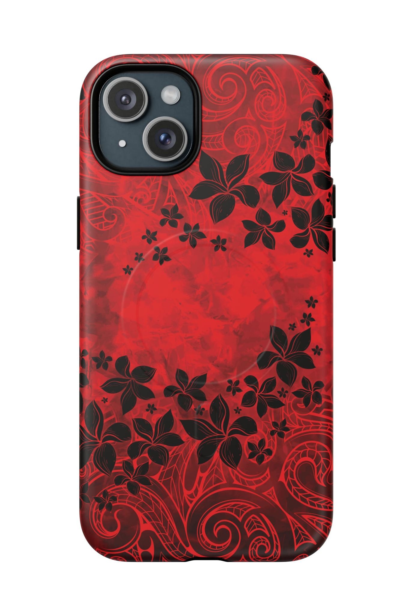 Keahi Pua MagSafe iPhone Case iPhone 15 Plus Matte - Hawaiian Fire Flower Red Tribal Floral Design - The Local Banyan