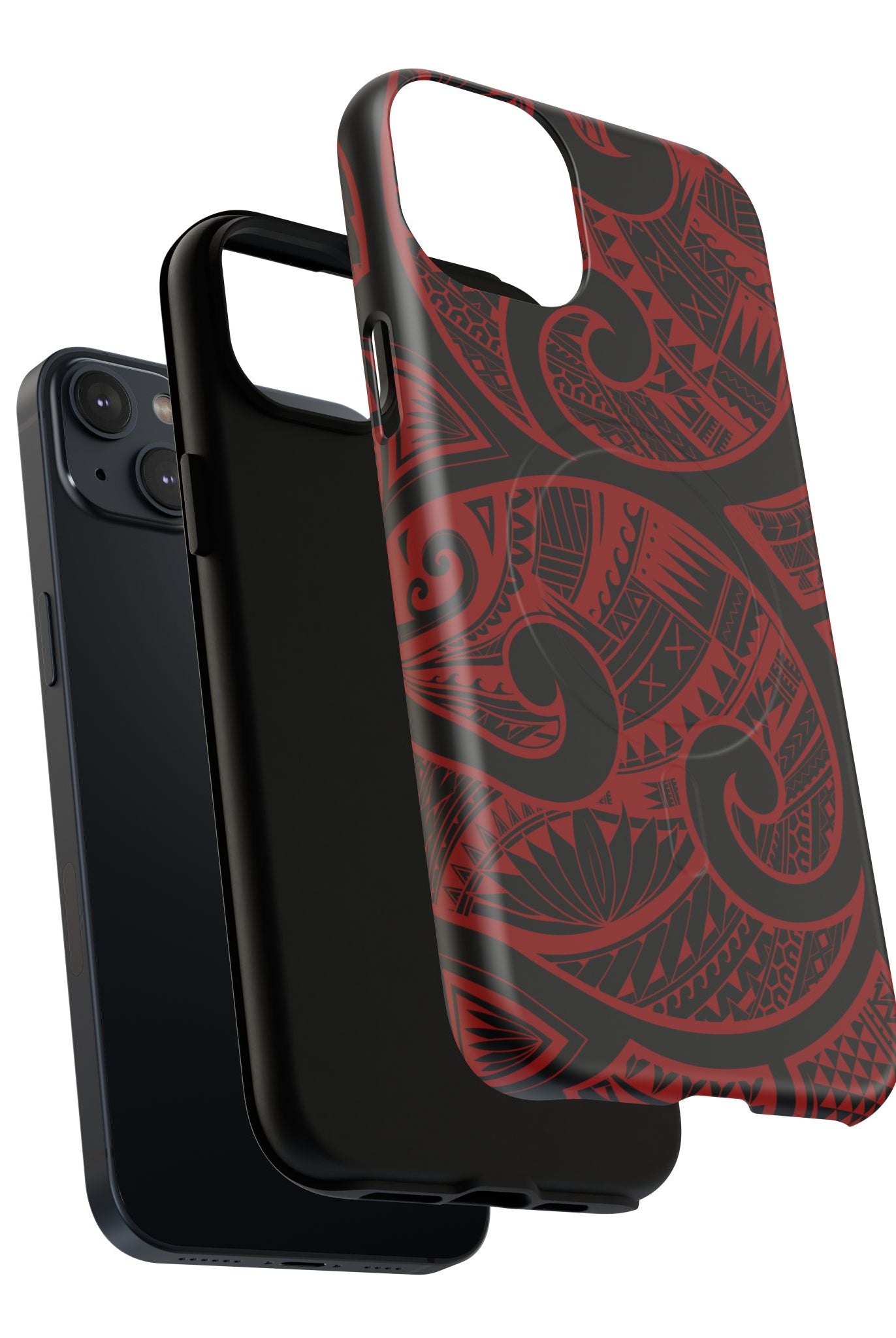 Island Tribal MagSafe iPhone Case Detail View - Hawaiian Crimson Red Polynesian Tribal Design Close Up - The Local Banyan