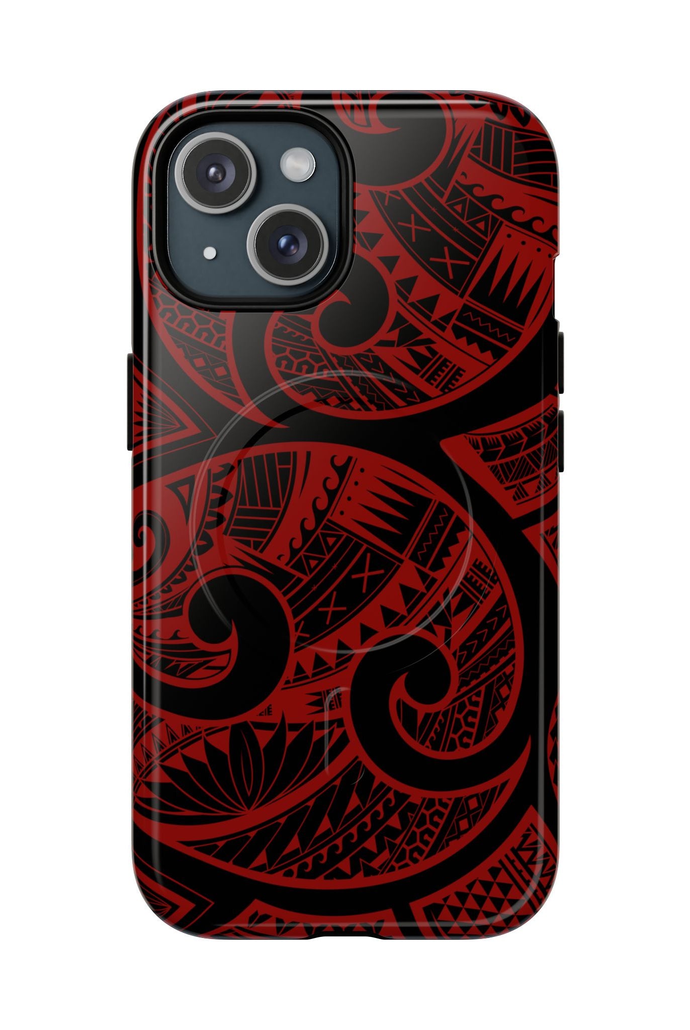 Island Tribal MagSafe iPhone Case iPhone 15 Glossy - Hawaiian Crimson Red Polynesian Tribal Design - The Local Banyan