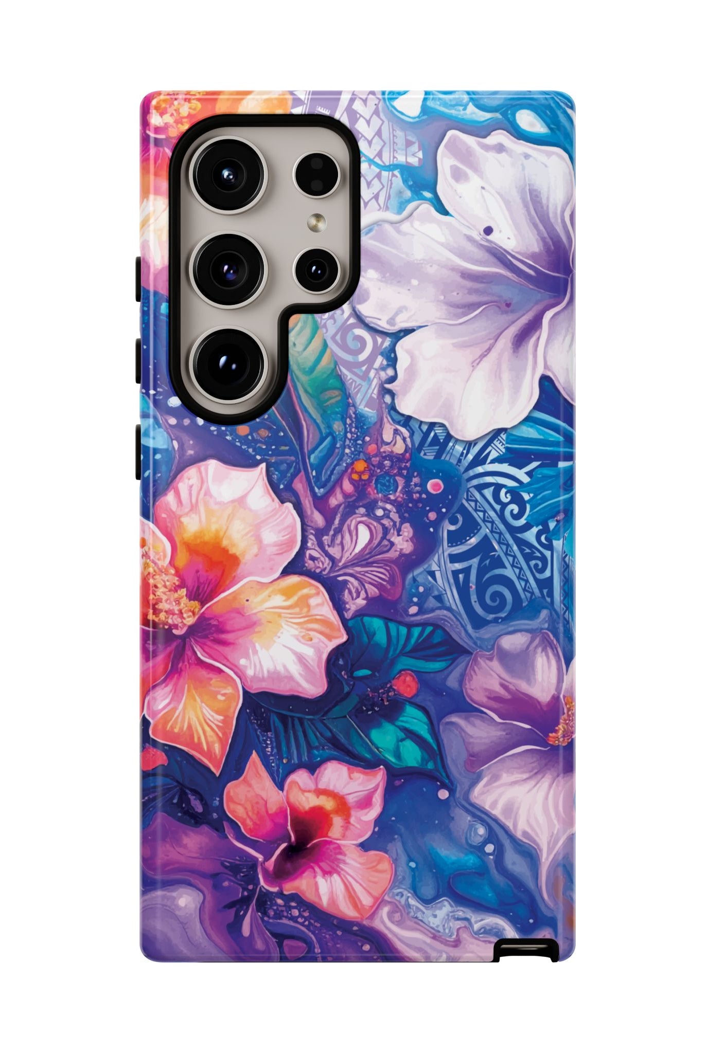 Woman holding Aloha Wai Tough Samsung Galaxy Case - Hawaiian Aloha Tropical Floral Design - The Local Banyan