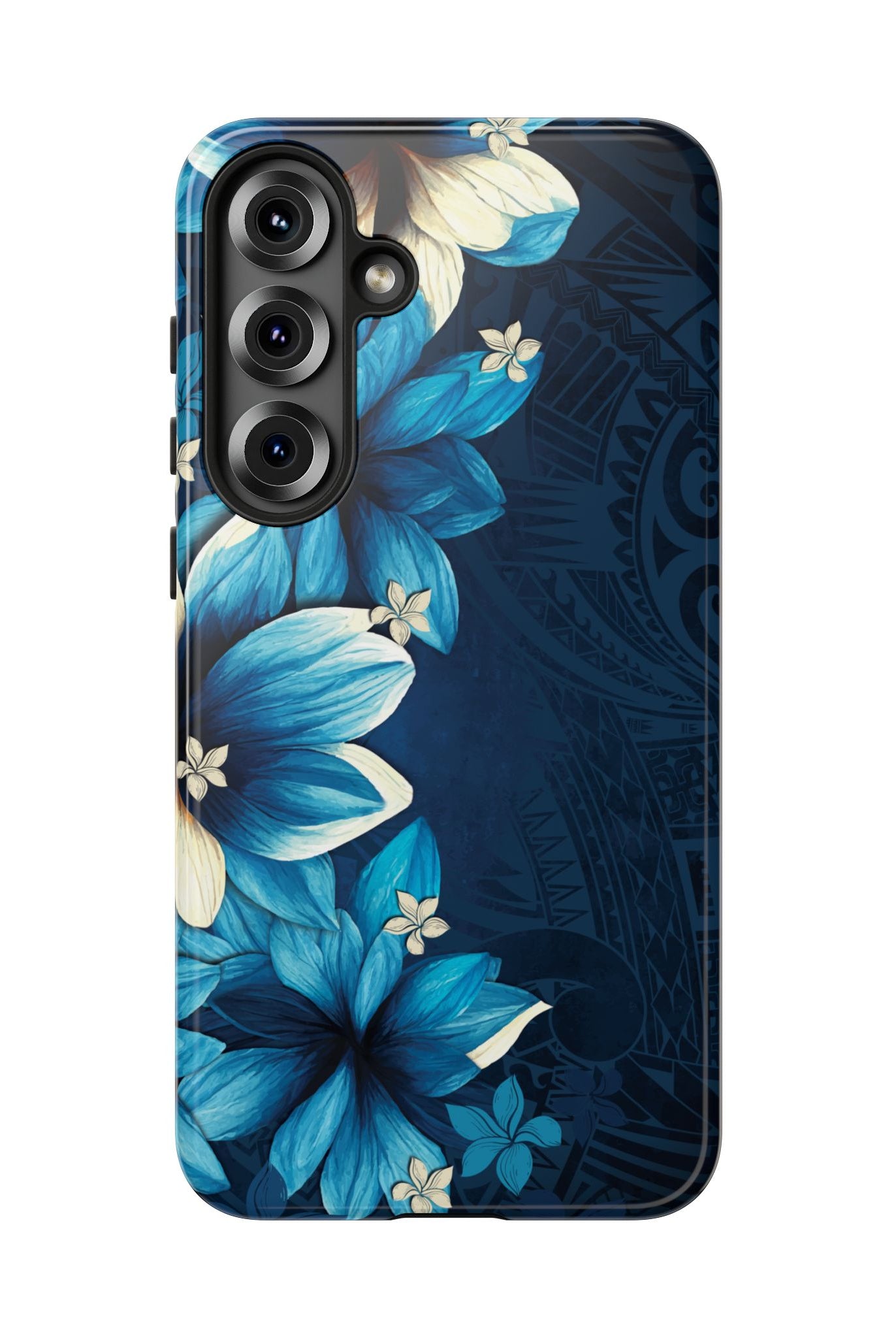 Leilani Nights Tough Samsung Galaxy Case Detail View - Hawaiian Dark Blue Floral Polynesian Design Close Up - The Local Banyan