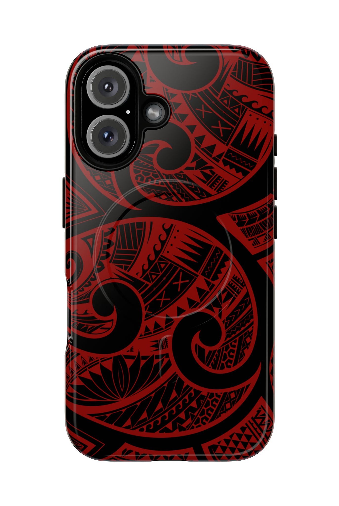 Island Tribal MagSafe iPhone Case iPhone 16 Glossy - Hawaiian Crimson Red Polynesian Tribal Design - The Local Banyan