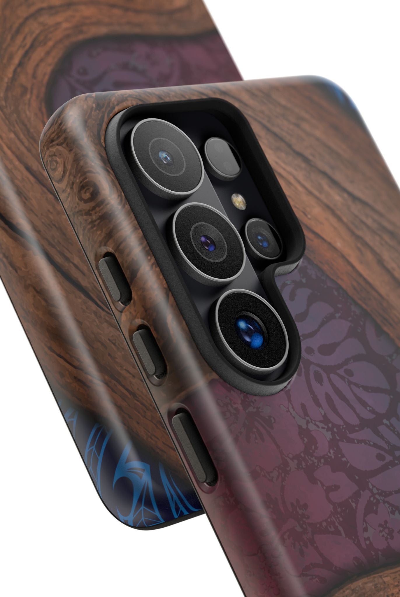 Rooted Tough Samsung Galaxy Case Detail View - Hawaiian Koa Wood Island Strength Tribal Design Close Up - The Local Banyan