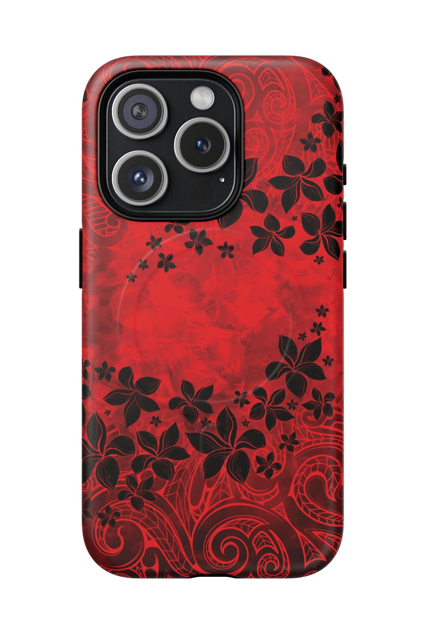 Keahi Pua MagSafe iPhone Case iPhone 15 Pro Matte - Hawaiian Fire Flower Red Tribal Floral Design - The Local Banyan