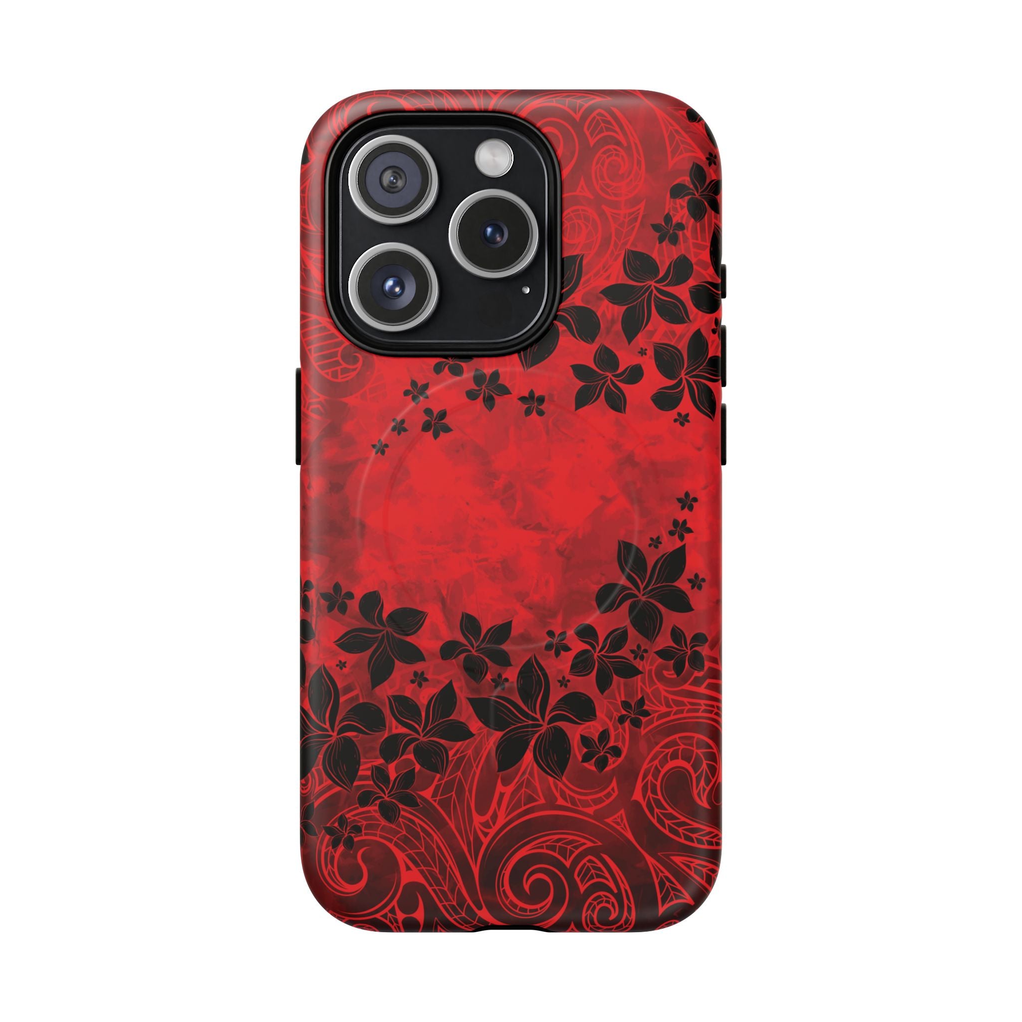 Keahi Pua MagSafe iPhone Case iPhone 15 Pro Matte - Hawaiian Fire Flower Red Tribal Floral Design - The Local Banyan