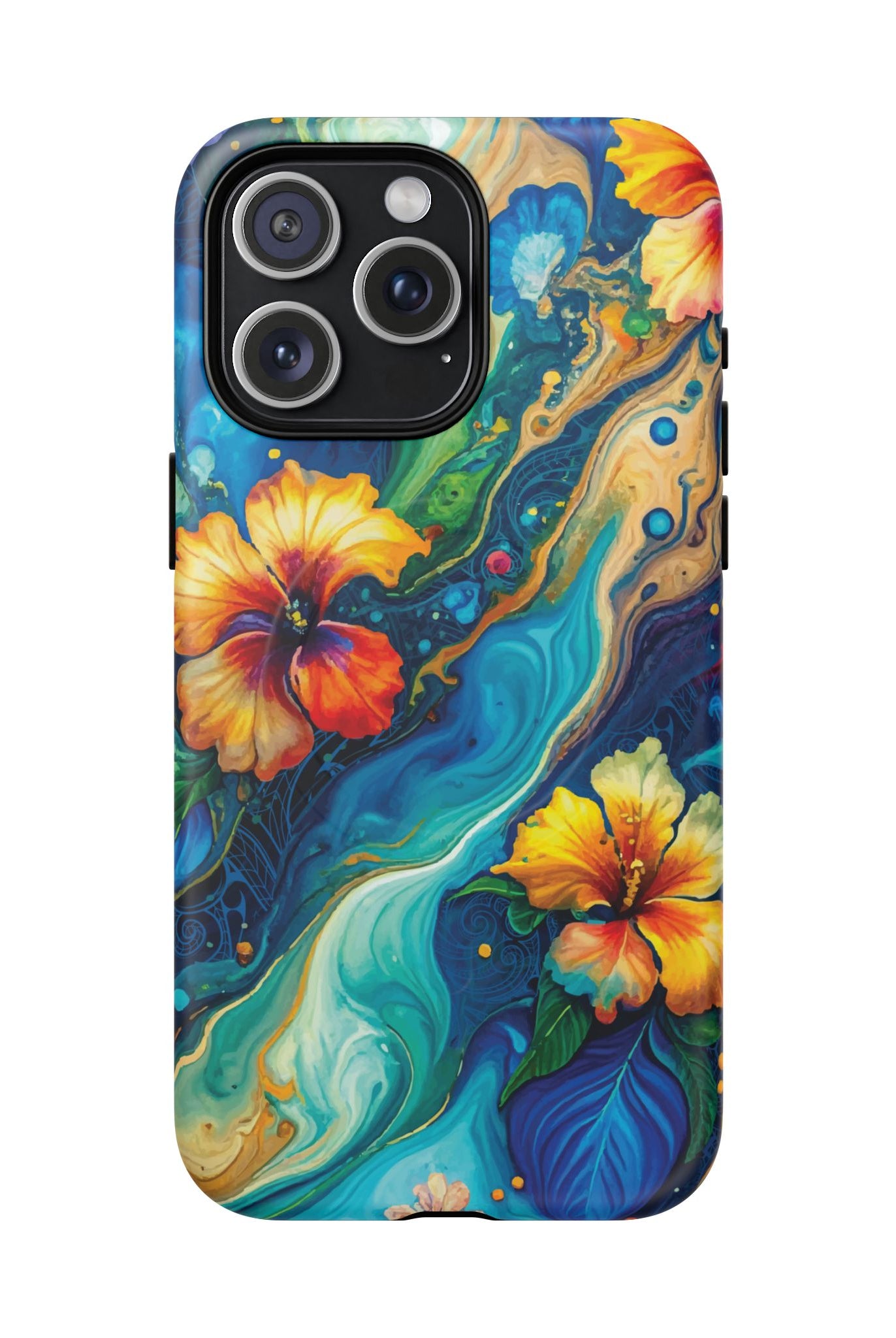 Aloalo Drift MagSafe iPhone Case iPhone 15 Pro Max Matte - Hawaiian Hibiscus Teal Ocean Wave Design - The Local Banyan