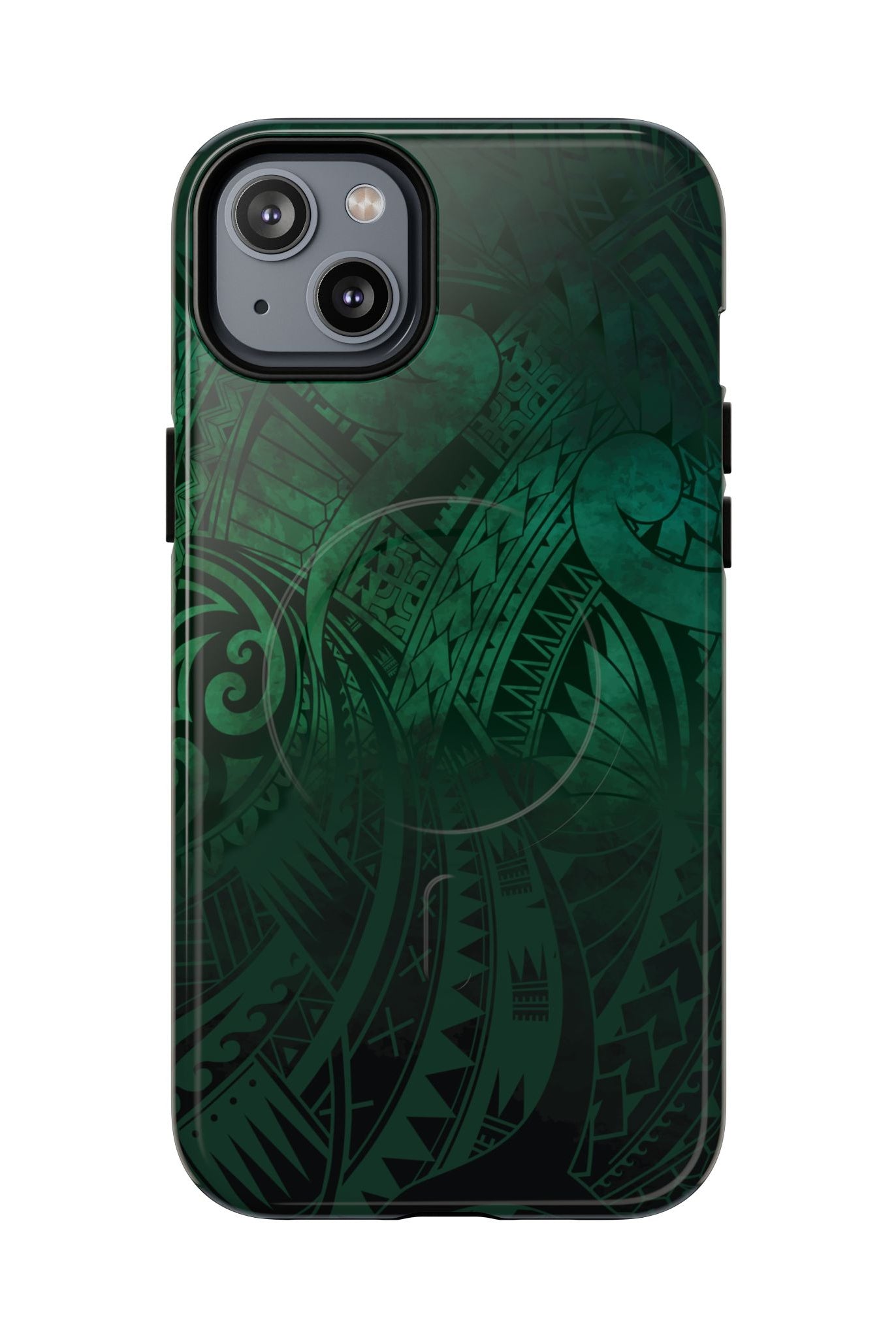 Nahele Spirit MagSafe iPhone Case iPhone 14 Plus Glossy - Hawaiian Forest Green Polynesian Tribal Design - The Local Banyan