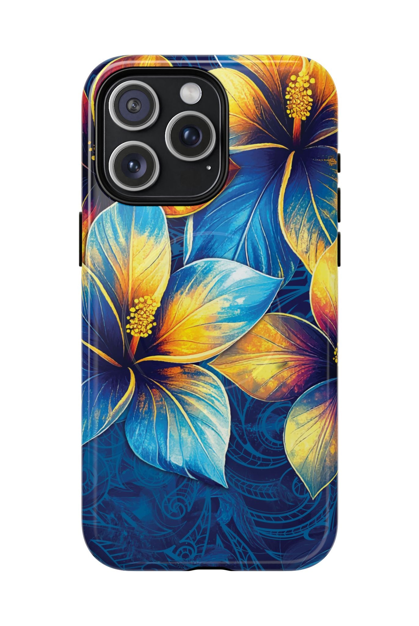 Pua La MagSafe iPhone Case iPhone 15 Pro Max Glossy - Hawaiian Golden Hibiscus Sun Flower Sapphire Design - The Local Banyan