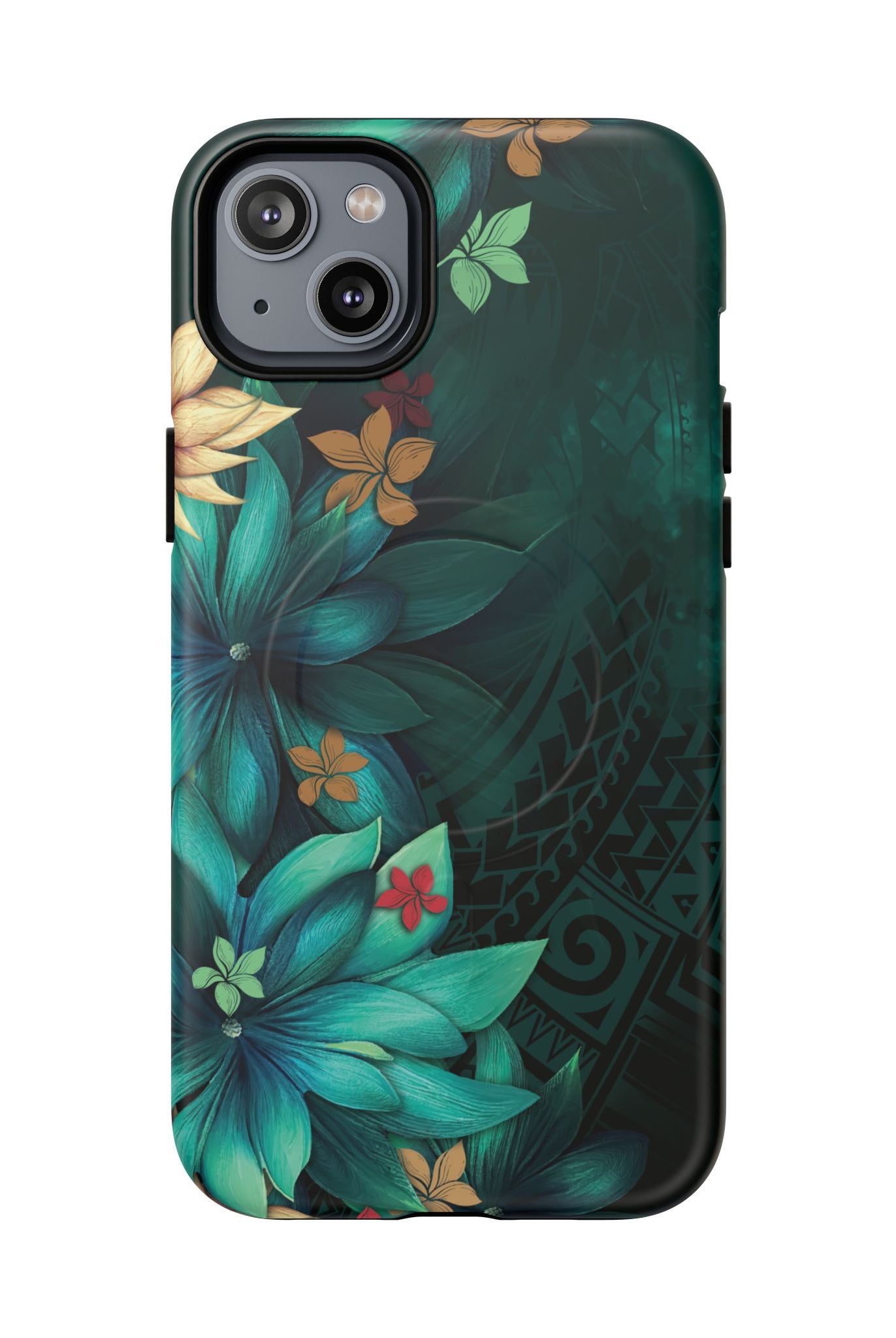 Aloha Whispers MagSafe iPhone Case iPhone 14 Plus Matte - Hawaiian Abstract Green Floral Polynesian Design - The Local Banyan