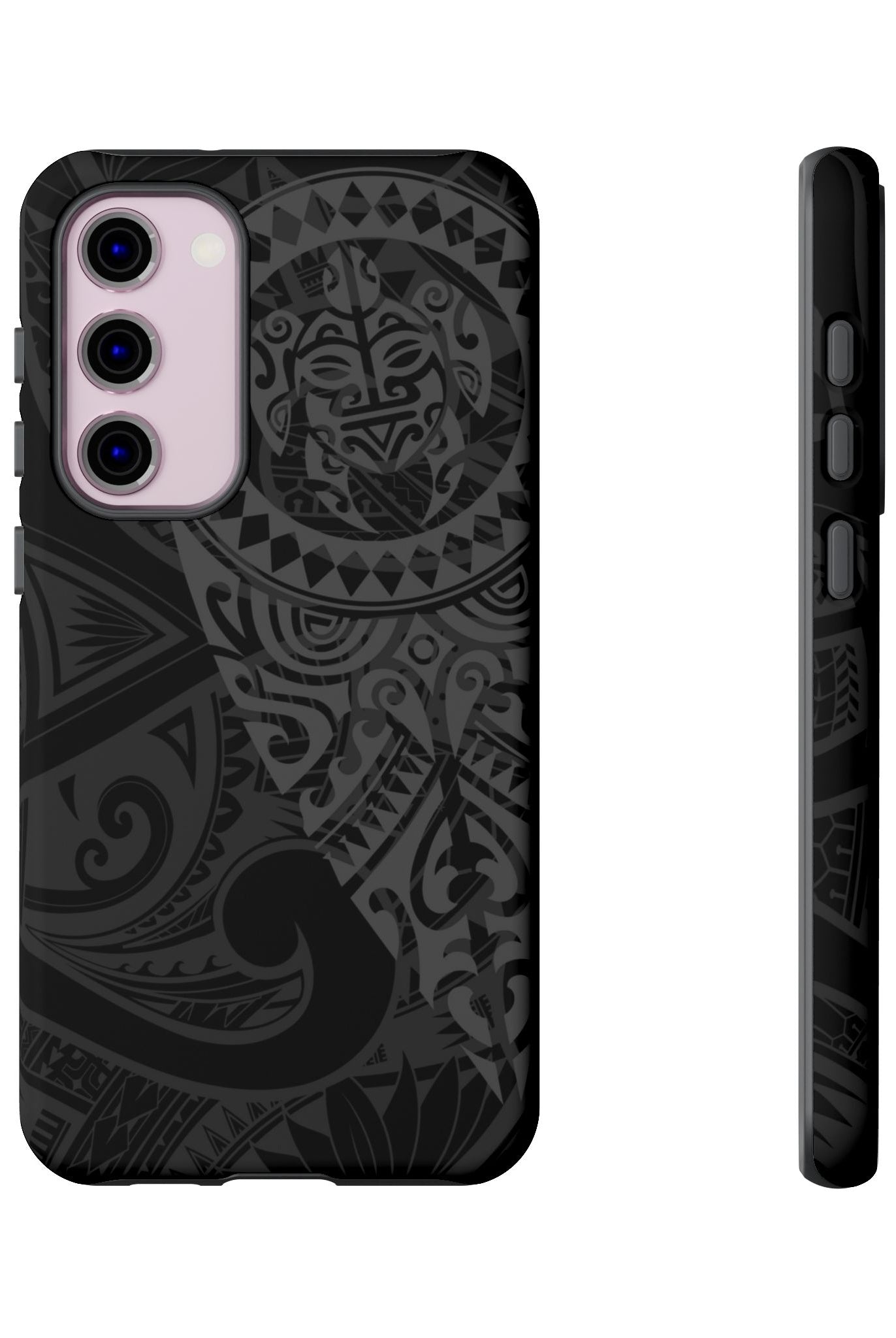 Tribal Guardian Tough Samsung Galaxy Case Detail View - Hawaiian Black on Black Polynesian Tribal Design Close Up - The Local Banyan