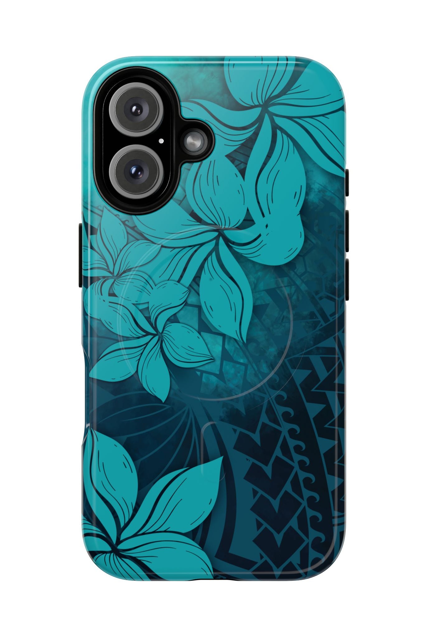 Moana Bloom MagSafe iPhone Case iPhone 16 Glossy - Hawaiian Teal Plumeria Ocean Tribal Design - The Local Banyan