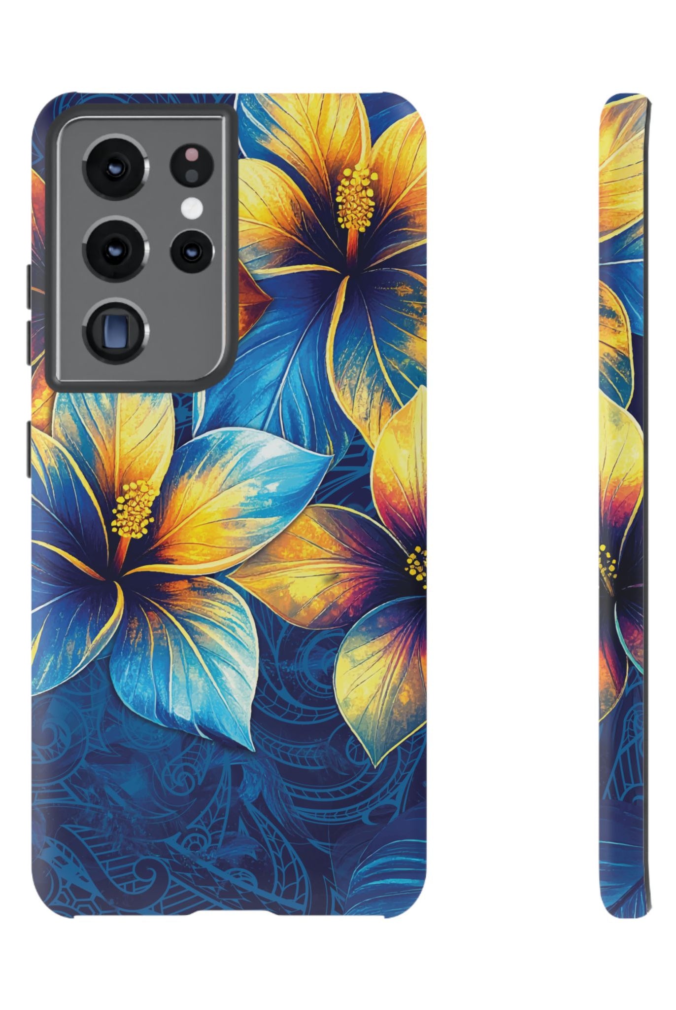 Pua La Tough Samsung Galaxy Case Samsung Galaxy S21 Ultra Matte - Hawaiian Golden Hibiscus Sun Flower Sapphire Design - The Local Banyan