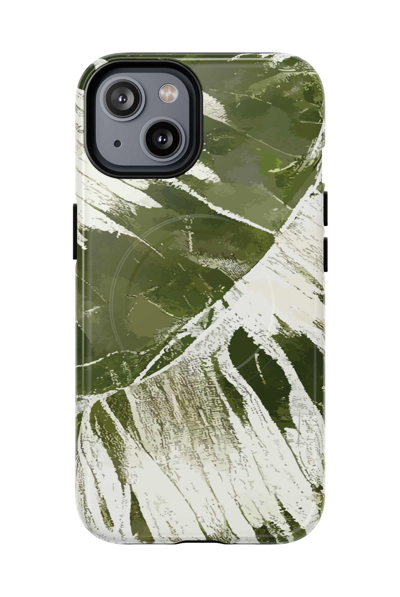 Island Breeze MagSafe iPhone Case iPhone 14 Glossy - Hawaiian Palm Leaf Olive Green Botanical Design - The Local Banyan