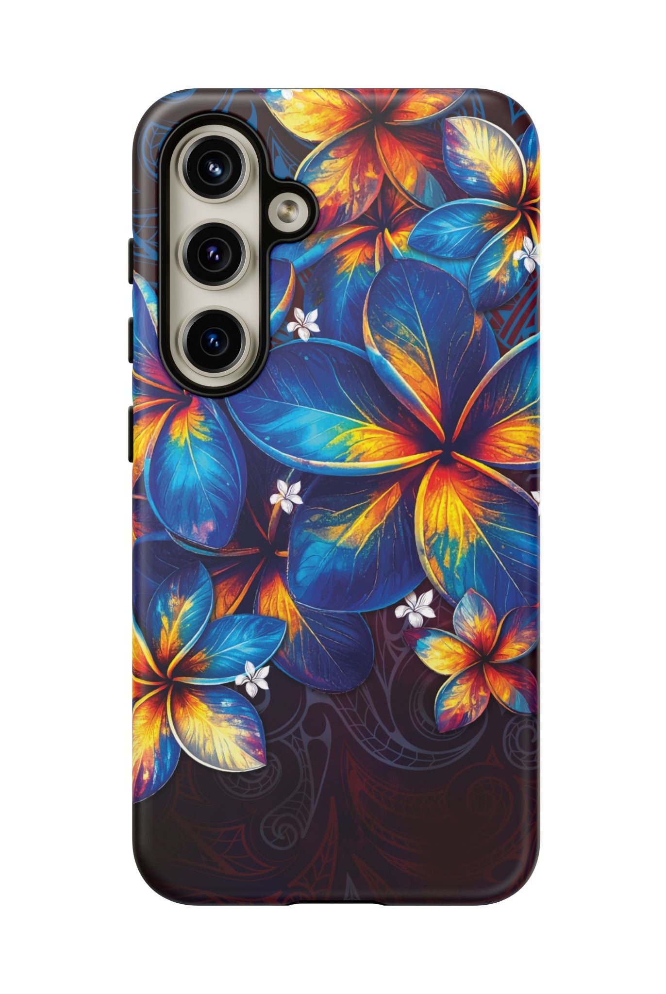 Nohea Twilight Tough Samsung Galaxy Case Detail View - Hawaiian Blue Orange Plumeria Twilight Design Close Up - The Local Banyan