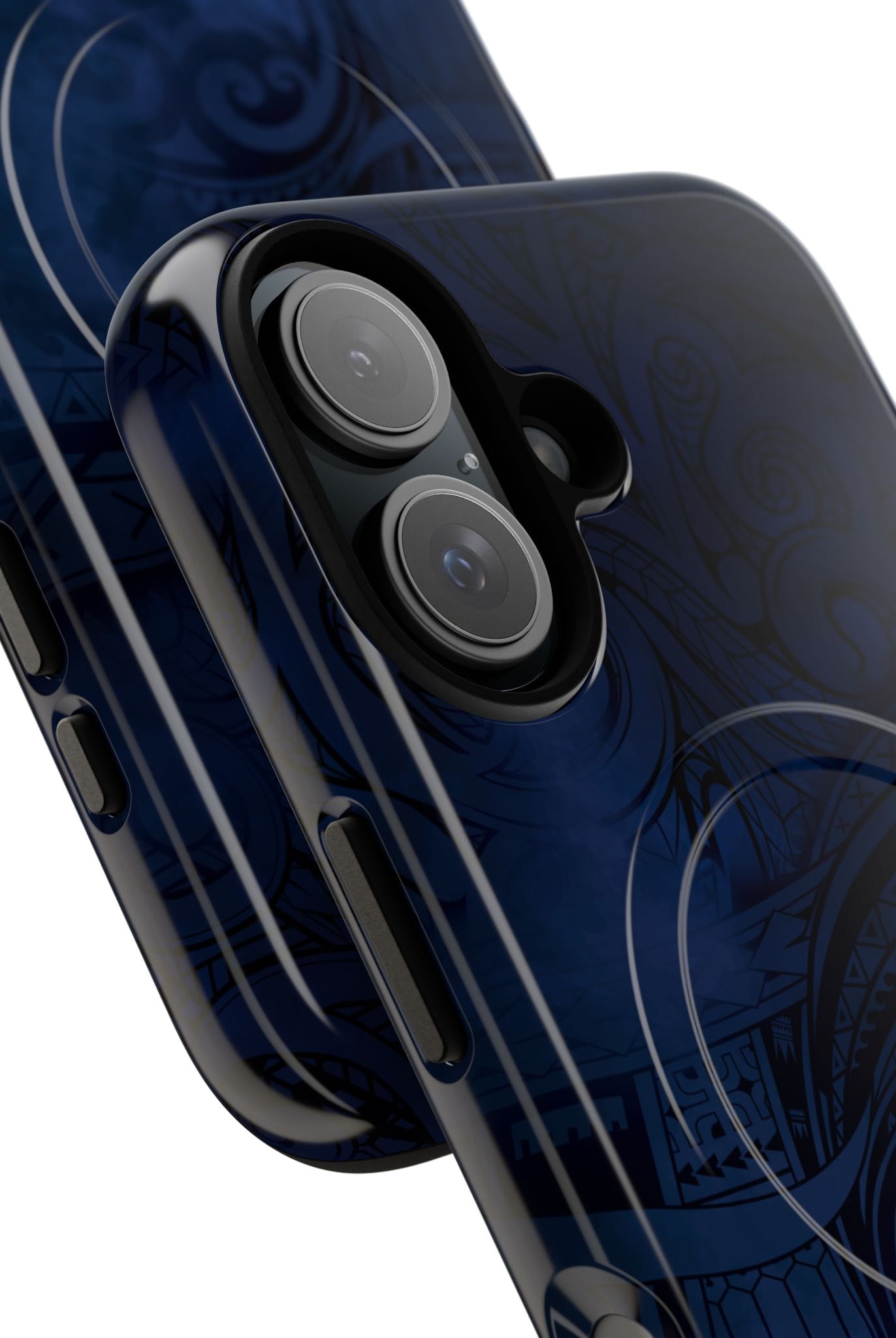 Woman holding Midnight Essence MagSafe iPhone Case - Hawaiian Midnight Navy Polynesian Tribal Design - The Local Banyan