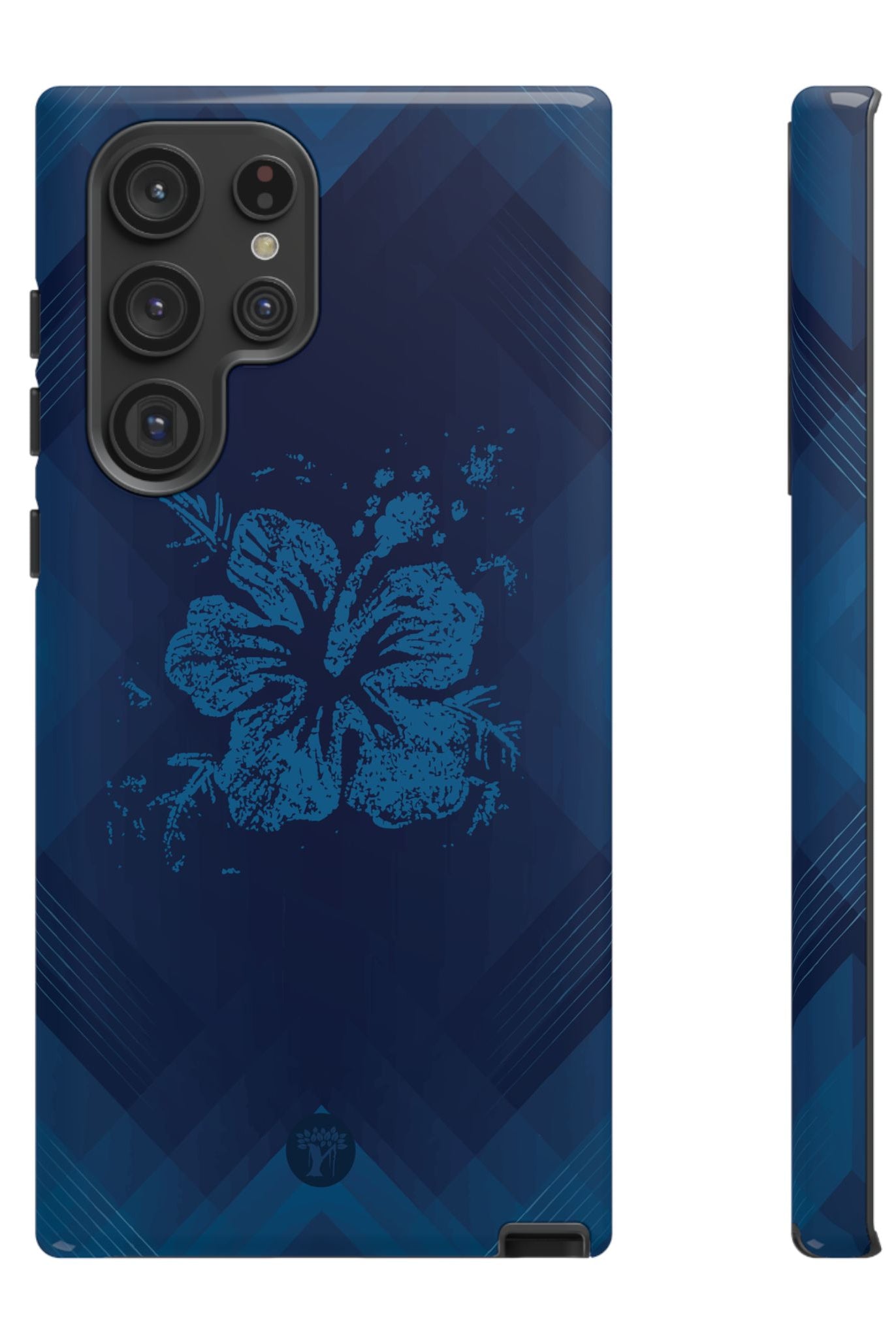 Kikokiko Lehua Tough Samsung Galaxy Case Samsung Galaxy S22 Ultra Glossy - Hawaiian Navy Blue Geometric Hibiscus Design - The Local Banyan