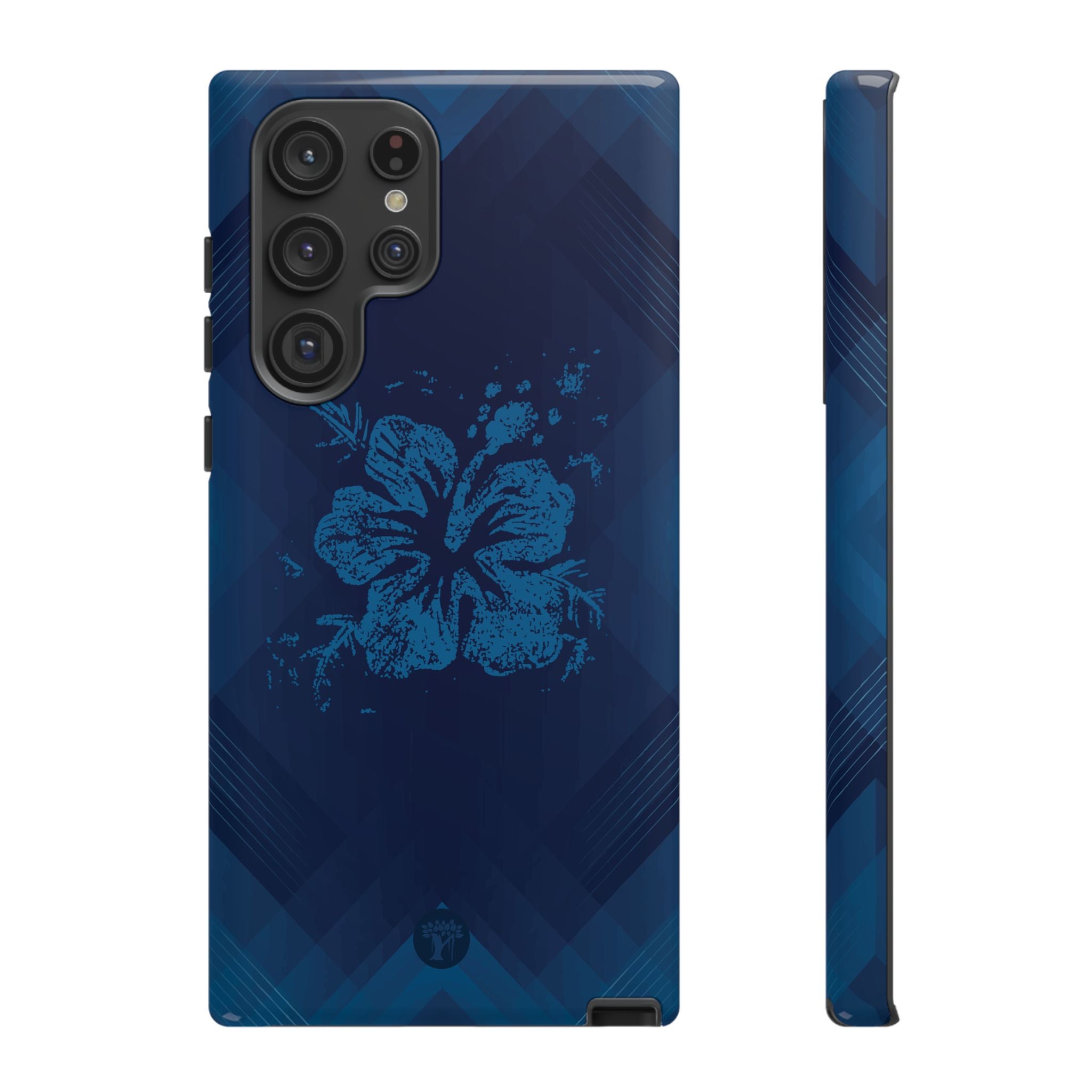 Kikokiko Lehua Tough Samsung Galaxy Case Samsung Galaxy S22 Ultra Glossy - Hawaiian Navy Blue Geometric Hibiscus Design - The Local Banyan