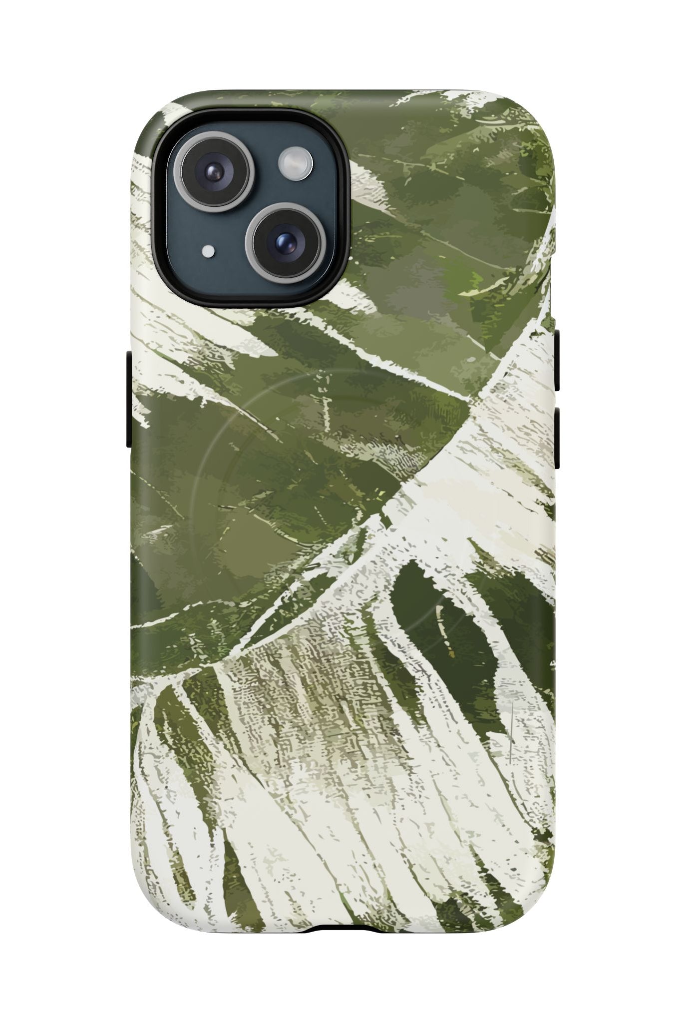 Island Breeze MagSafe iPhone Case iPhone 15 Matte - Hawaiian Palm Leaf Olive Green Botanical Design - The Local Banyan