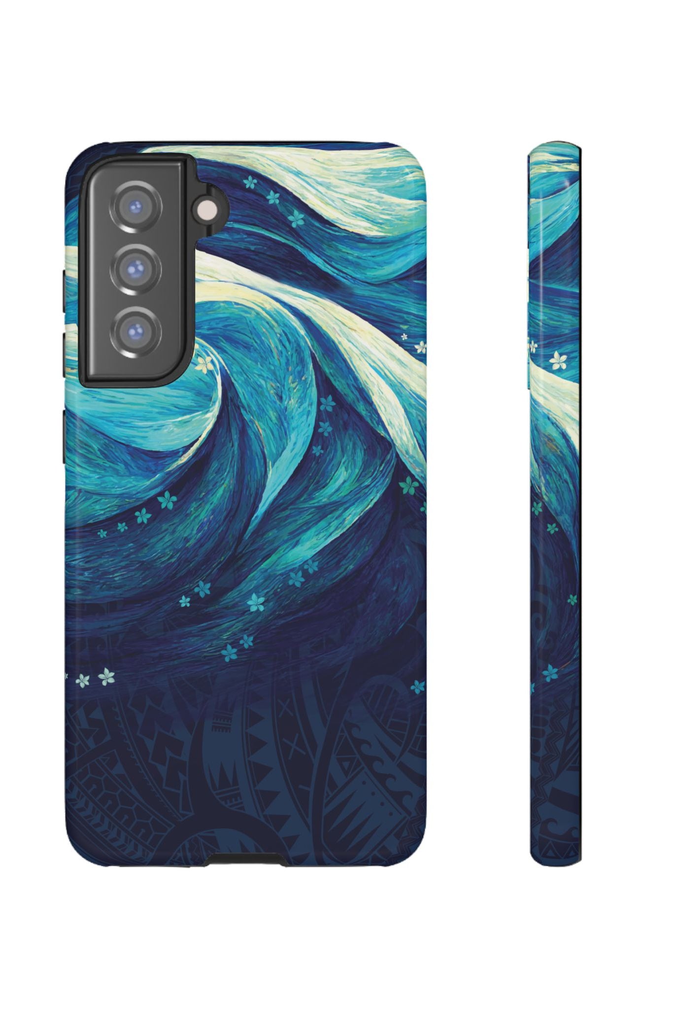 Eternal Mana Tough Samsung Galaxy Case Samsung Galaxy S21 FE Glossy - Hawaiian Ocean Wave Polynesian Tribal Design - The Local Banyan