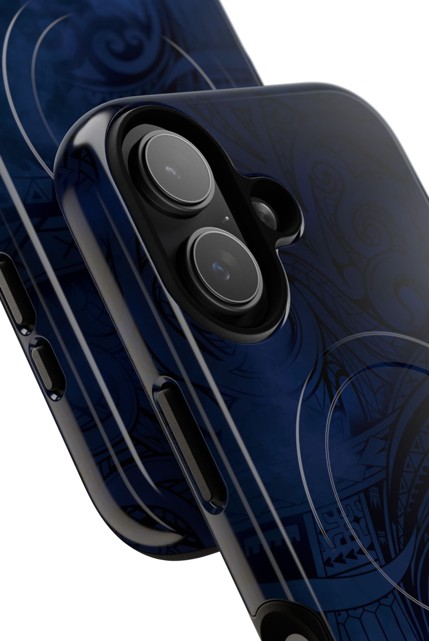Midnight Essence MagSafe iPhone Case Detail View - Hawaiian Midnight Navy Polynesian Tribal Design Close Up - The Local Banyan