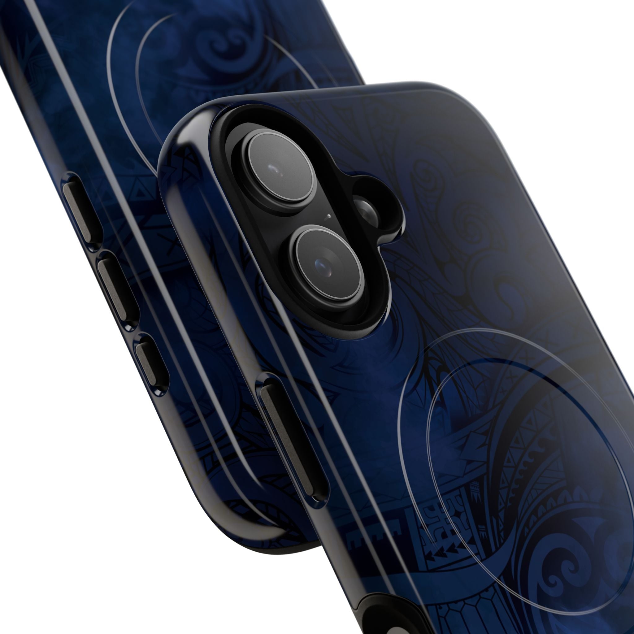 Midnight Essence MagSafe iPhone Case Detail View - Hawaiian Midnight Navy Polynesian Tribal Design Close Up - The Local Banyan