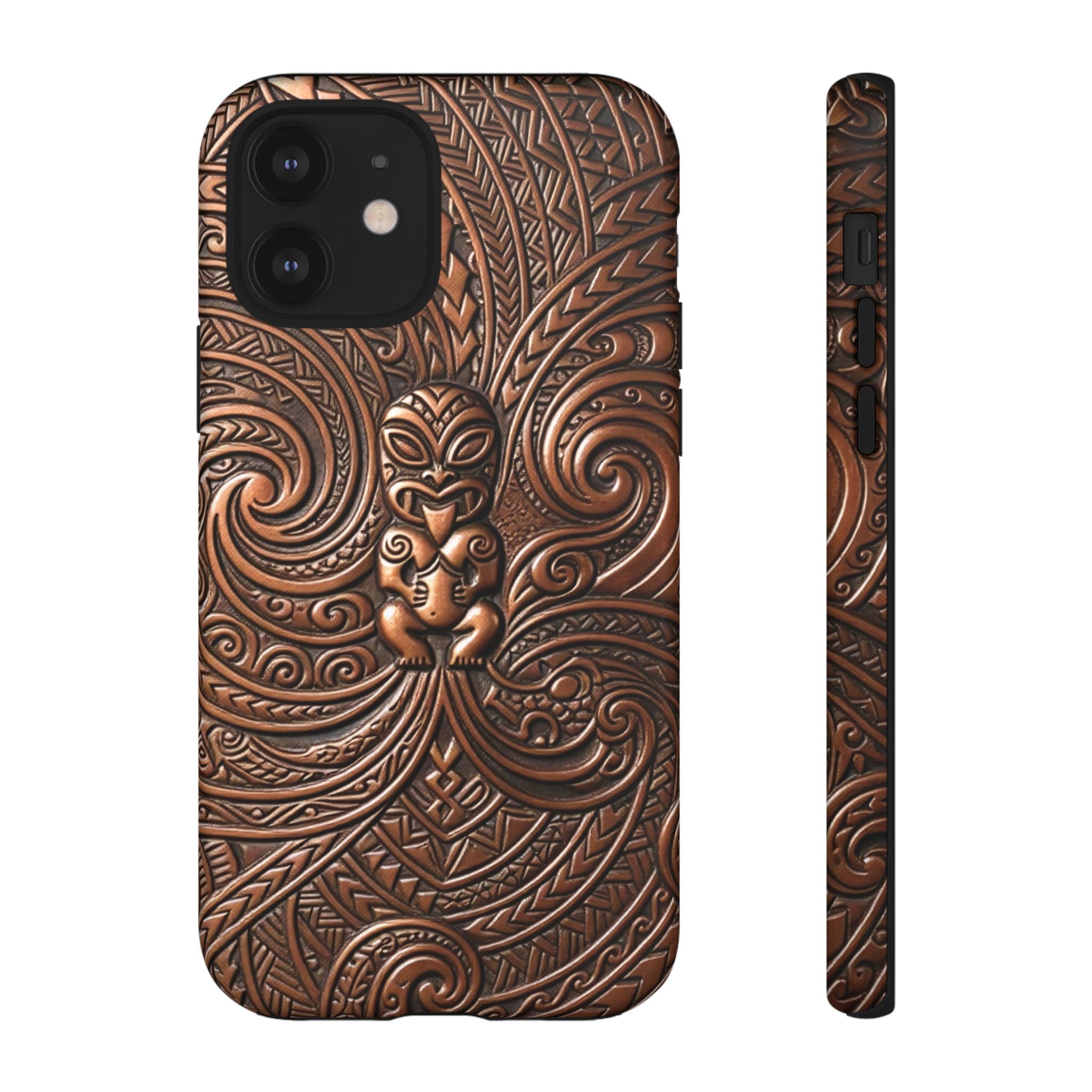 Paa Guardian Tough iPhone Case iPhone 12 Matte - Hawaiian Copper Carved Tiki Polynesian Design - The Local Banyan