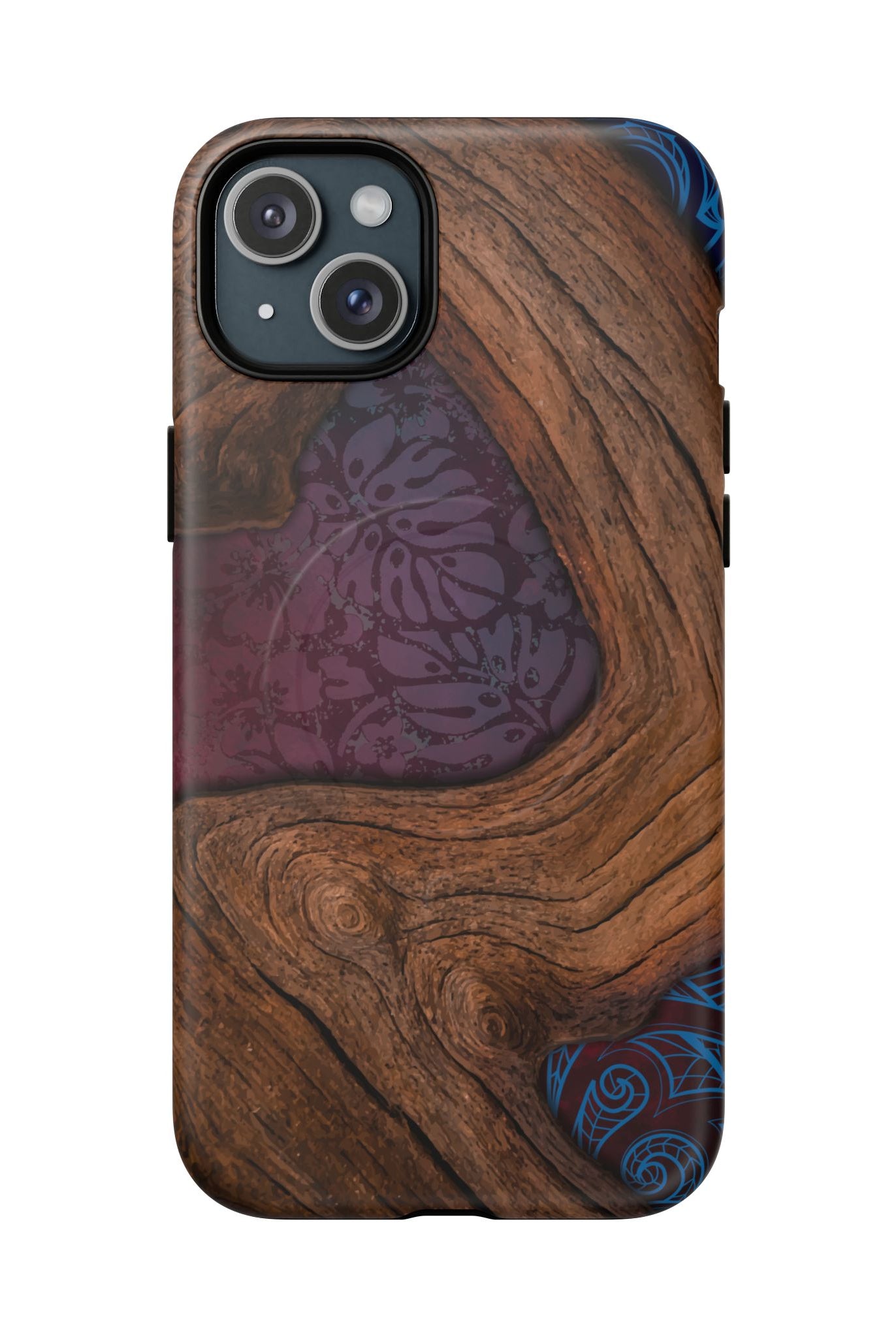 Rooted MagSafe iPhone Case iPhone 15 Plus Matte - Hawaiian Koa Wood Island Strength Tribal Design - The Local Banyan