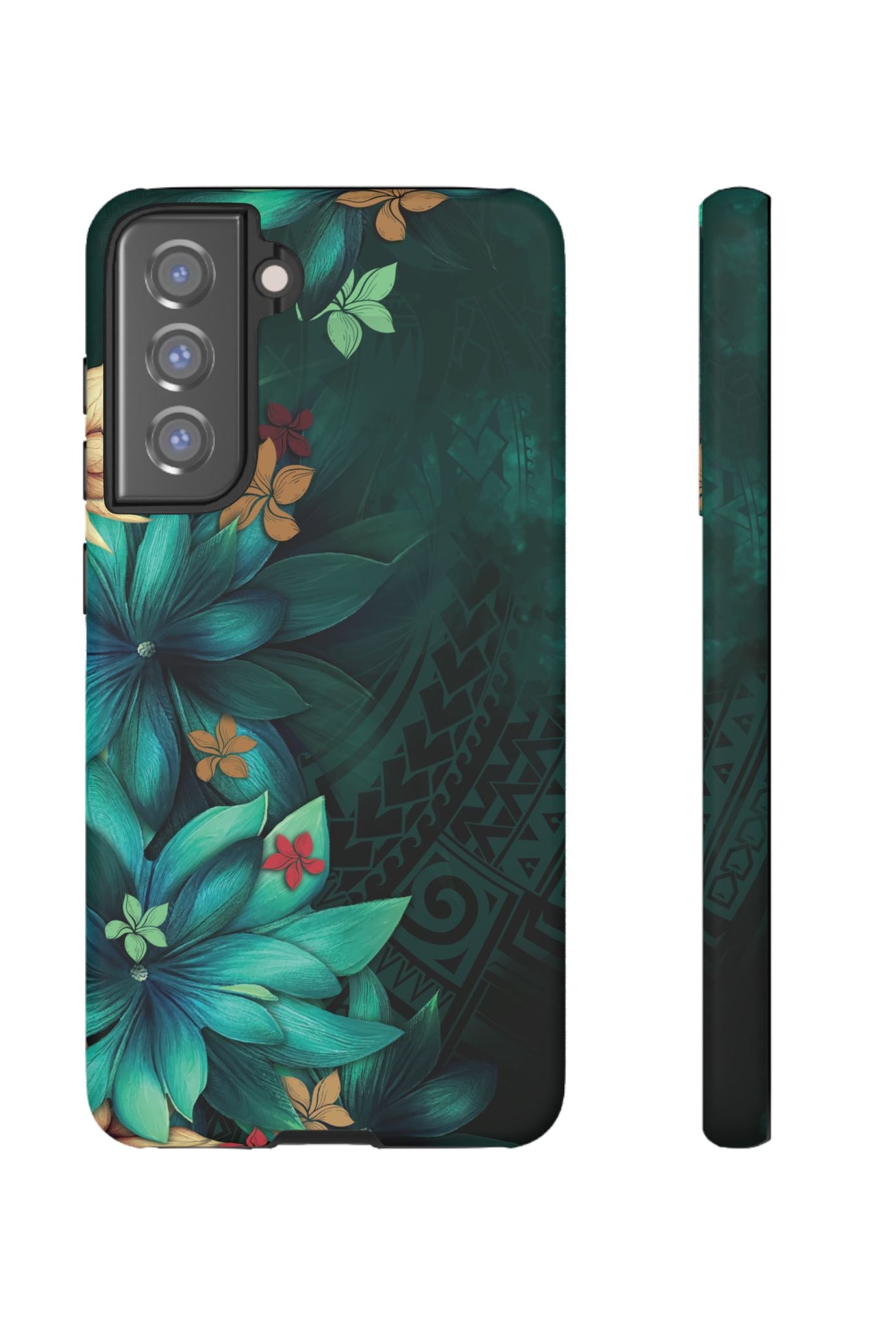 Aloha Whispers Tough Samsung Galaxy Case Samsung Galaxy S21 FE Matte - Hawaiian Abstract Green Floral Polynesian Design - The Local Banyan