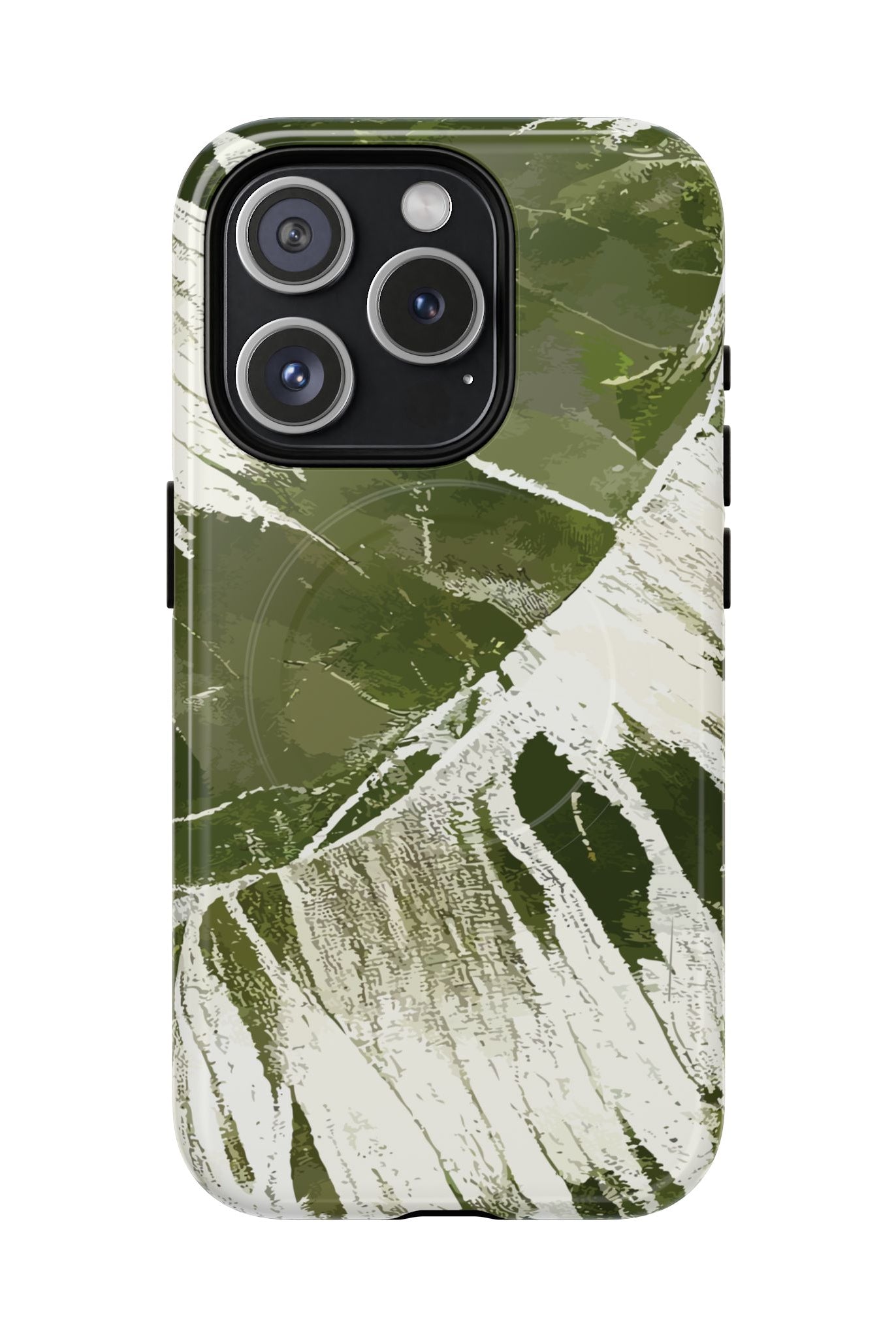 Island Breeze MagSafe iPhone Case iPhone 15 Pro Glossy - Hawaiian Palm Leaf Olive Green Botanical Design - The Local Banyan