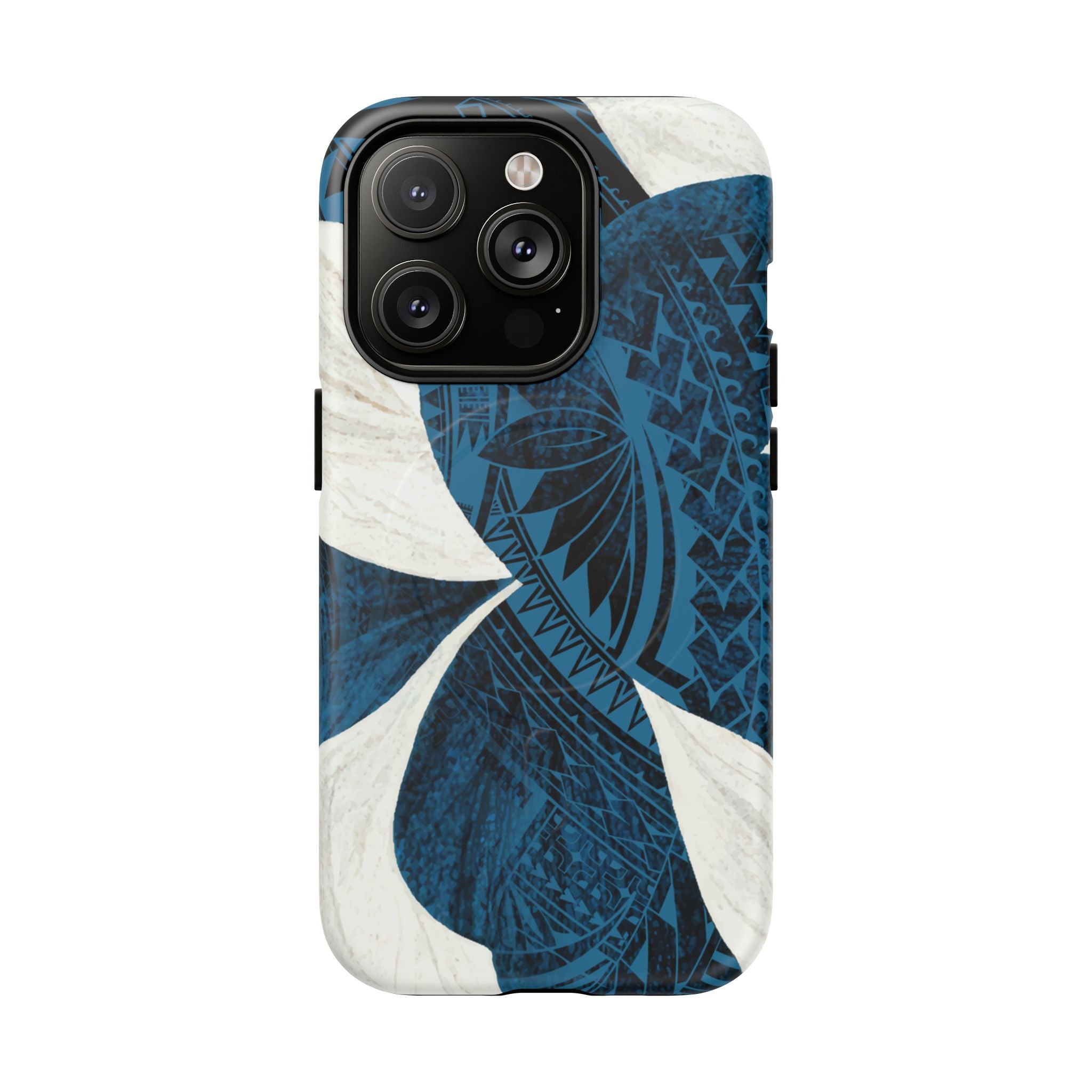 Hana Breeze MagSafe iPhone Case iPhone 14 Pro Matte - Hawaiian Blue Plumeria Polynesian Botanical Design - The Local Banyan