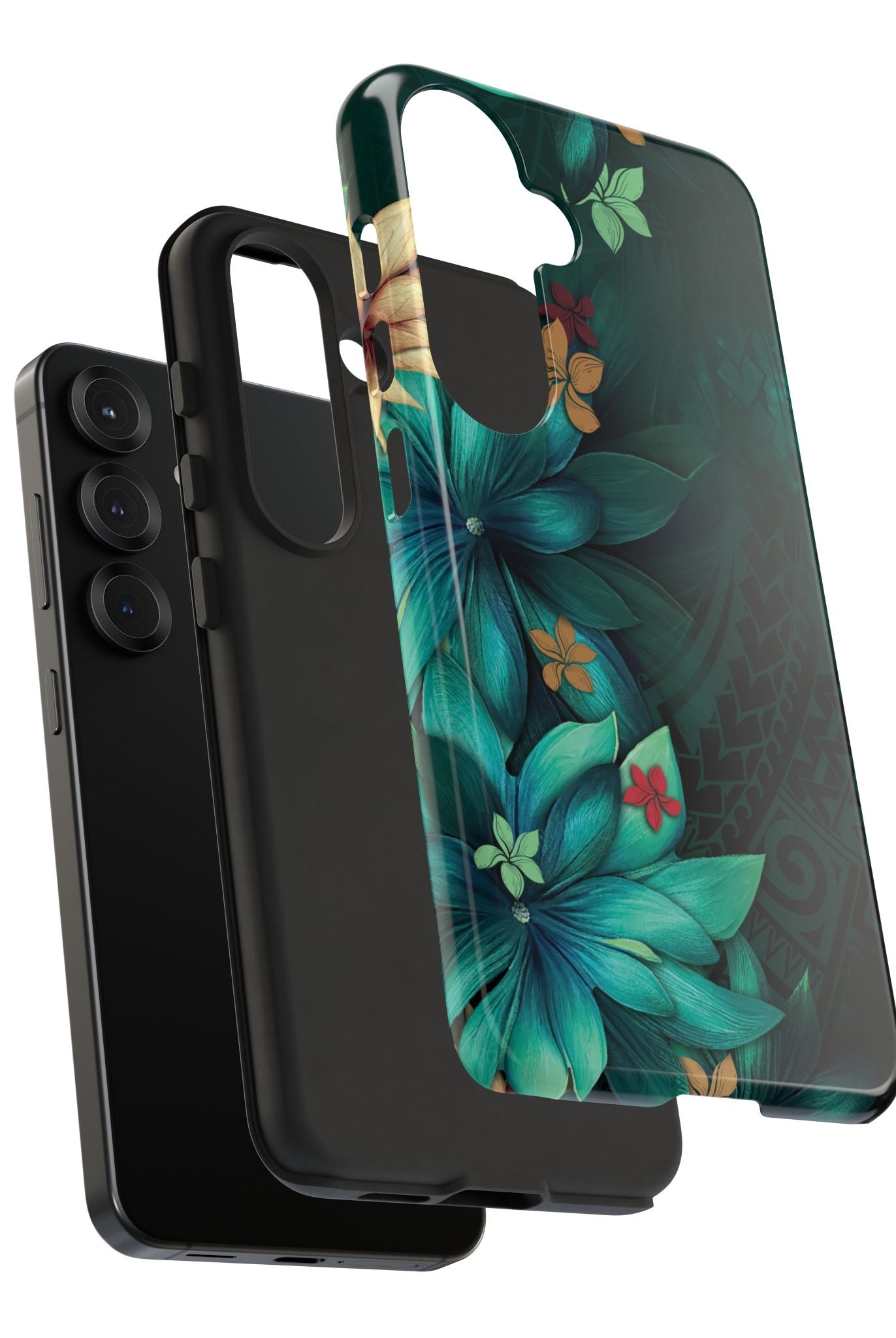 Woman holding Aloha Whispers Tough Samsung Galaxy Case - Hawaiian Abstract Green Floral Polynesian Design - The Local Banyan