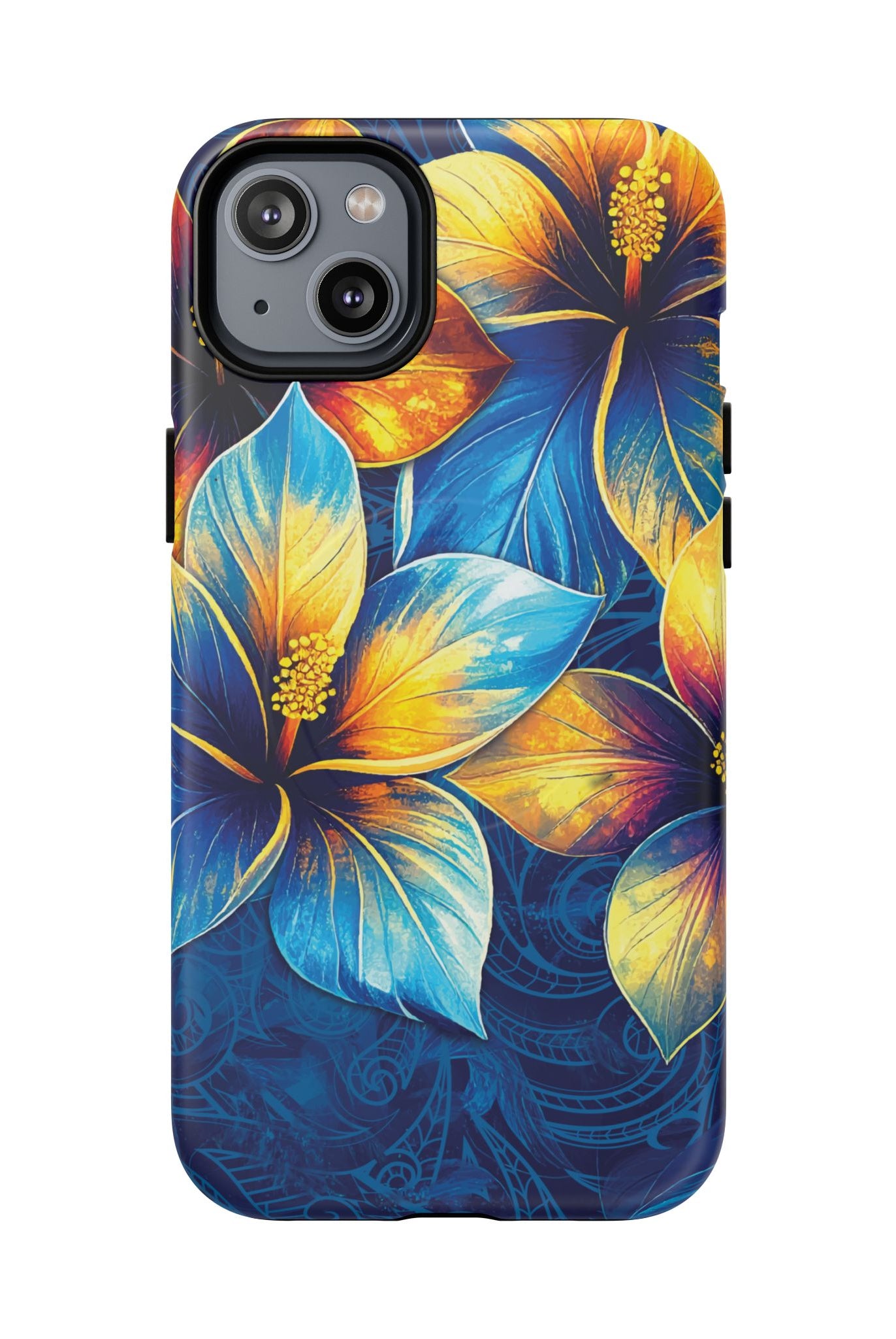 Pua La MagSafe iPhone Case iPhone 14 Plus Matte - Hawaiian Golden Hibiscus Sun Flower Sapphire Design - The Local Banyan