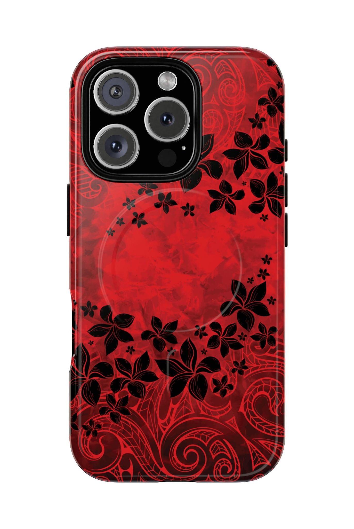 Keahi Pua MagSafe iPhone Case iPhone 16 Pro Glossy - Hawaiian Fire Flower Red Tribal Floral Design - The Local Banyan