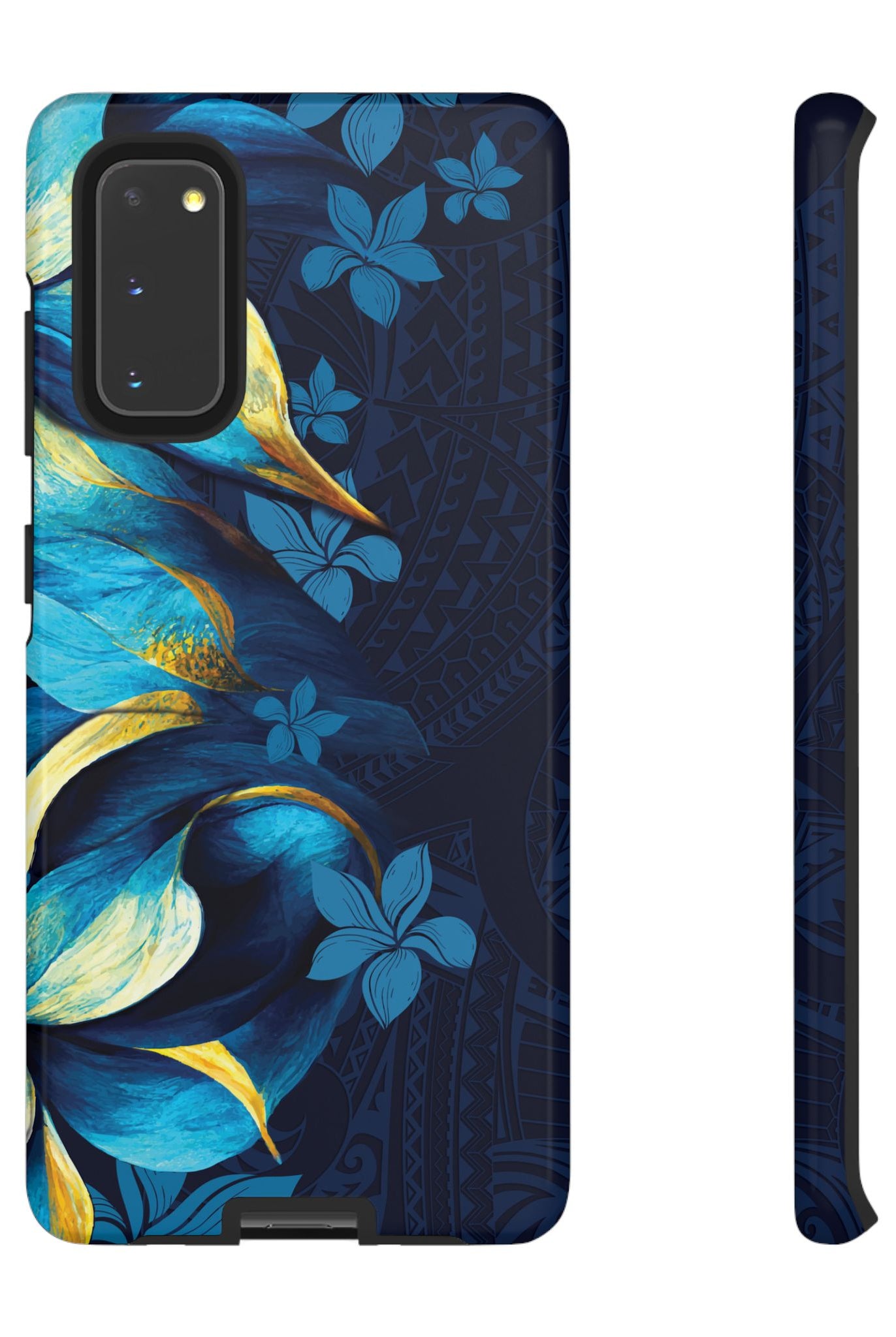 Po Mahina Tough Samsung Galaxy Case Detail View - Hawaiian Moonlit Teal Gold Floral Design Close Up - The Local Banyan