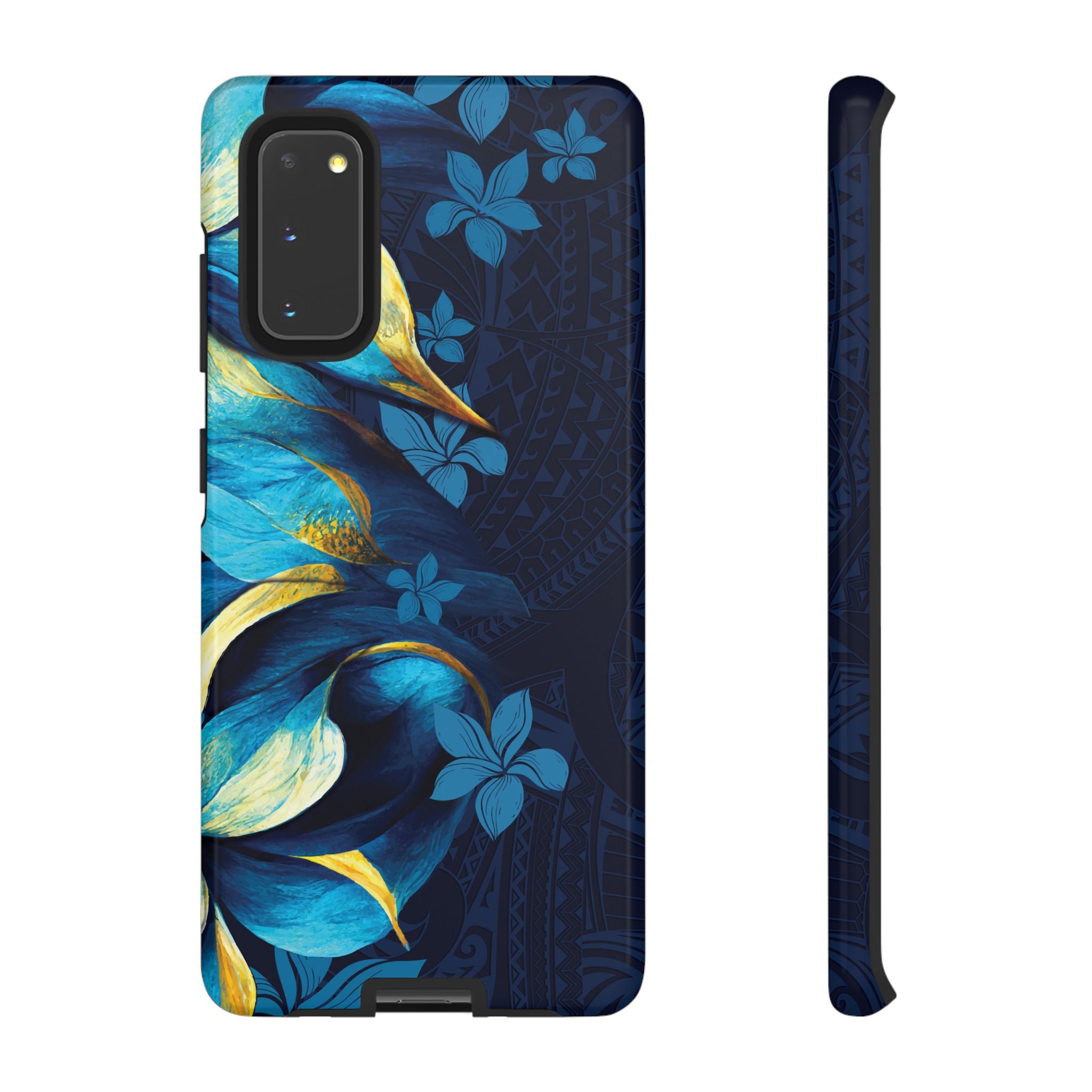 Po Mahina Tough Samsung Galaxy Case Detail View - Hawaiian Moonlit Teal Gold Floral Design Close Up - The Local Banyan