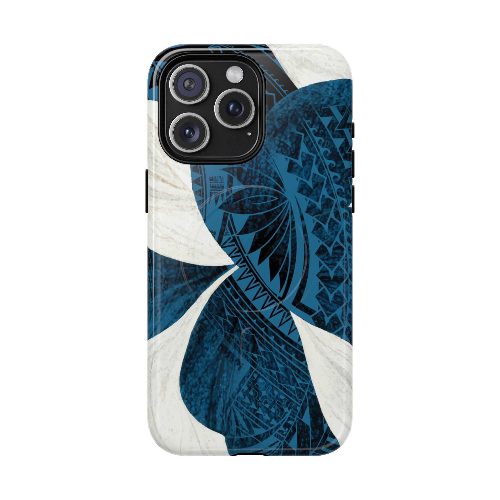 Hana Breeze MagSafe iPhone Case iPhone 15 Pro Max Glossy - Hawaiian Blue Plumeria Polynesian Botanical Design - The Local Banyan