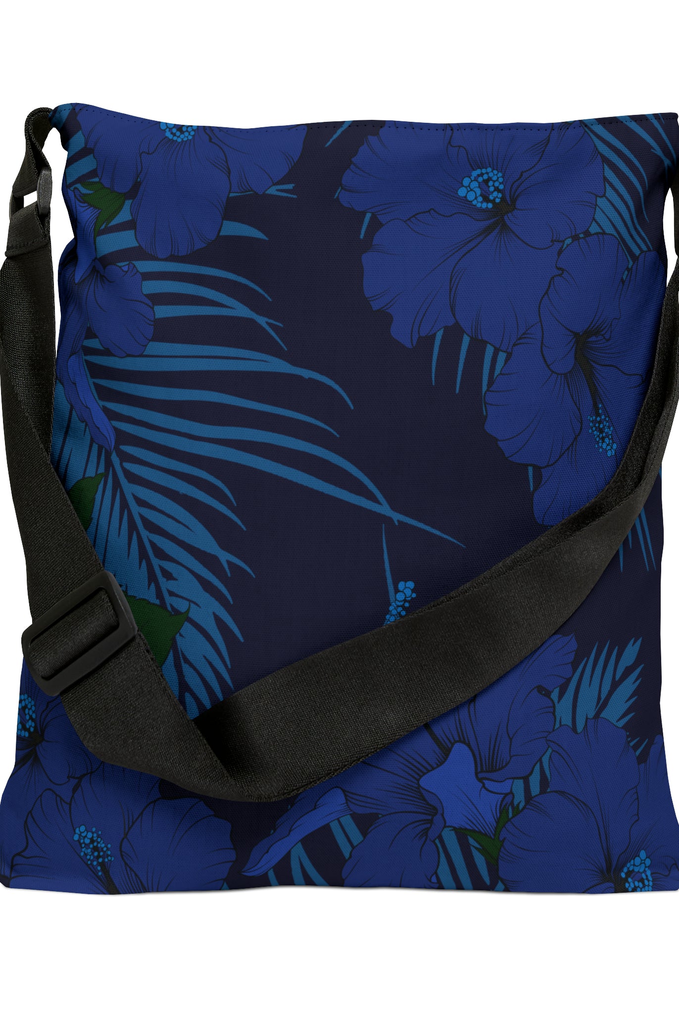 Deep Blue Hibiscus Tote Bag with Adjustable Strap Totes 18" × 18''