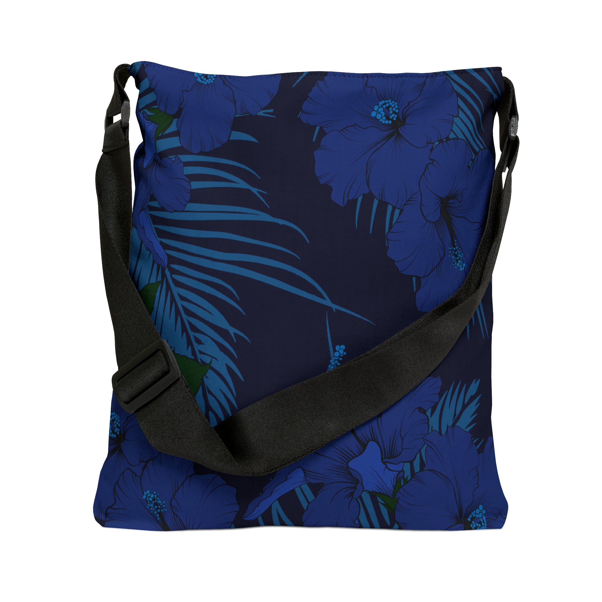 Deep Blue Hibiscus Tote Bag with Adjustable Strap Totes The Local Banyan 18" × 18''