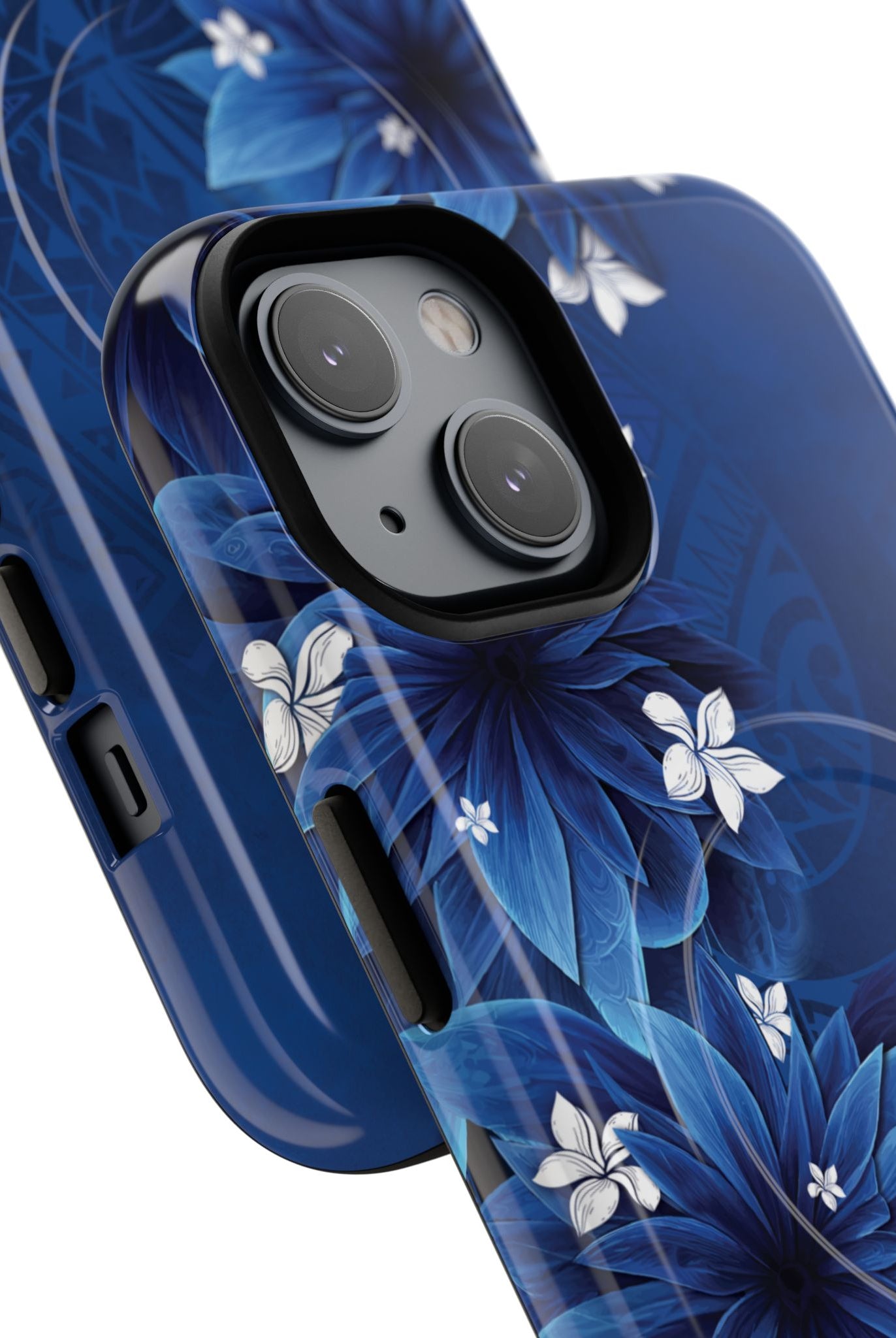 Woman holding Hoku Pua MagSafe iPhone Case - Hawaiian Blue Star Flower Polynesian Design - The Local Banyan