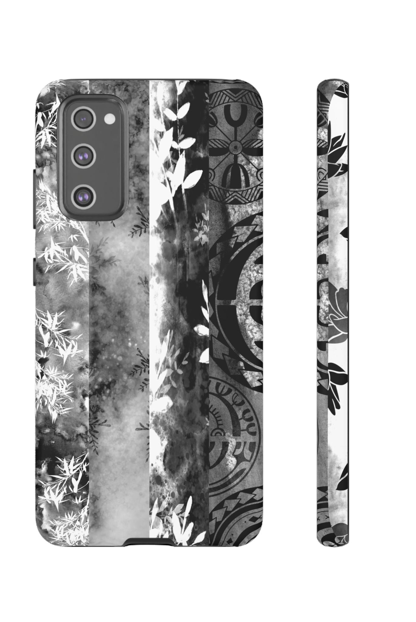 Monochrome Oasis Tough Samsung Galaxy Case Samsung Galaxy S20 FE Matte - Hawaiian Black White Botanical Tribal Design - The Local Banyan