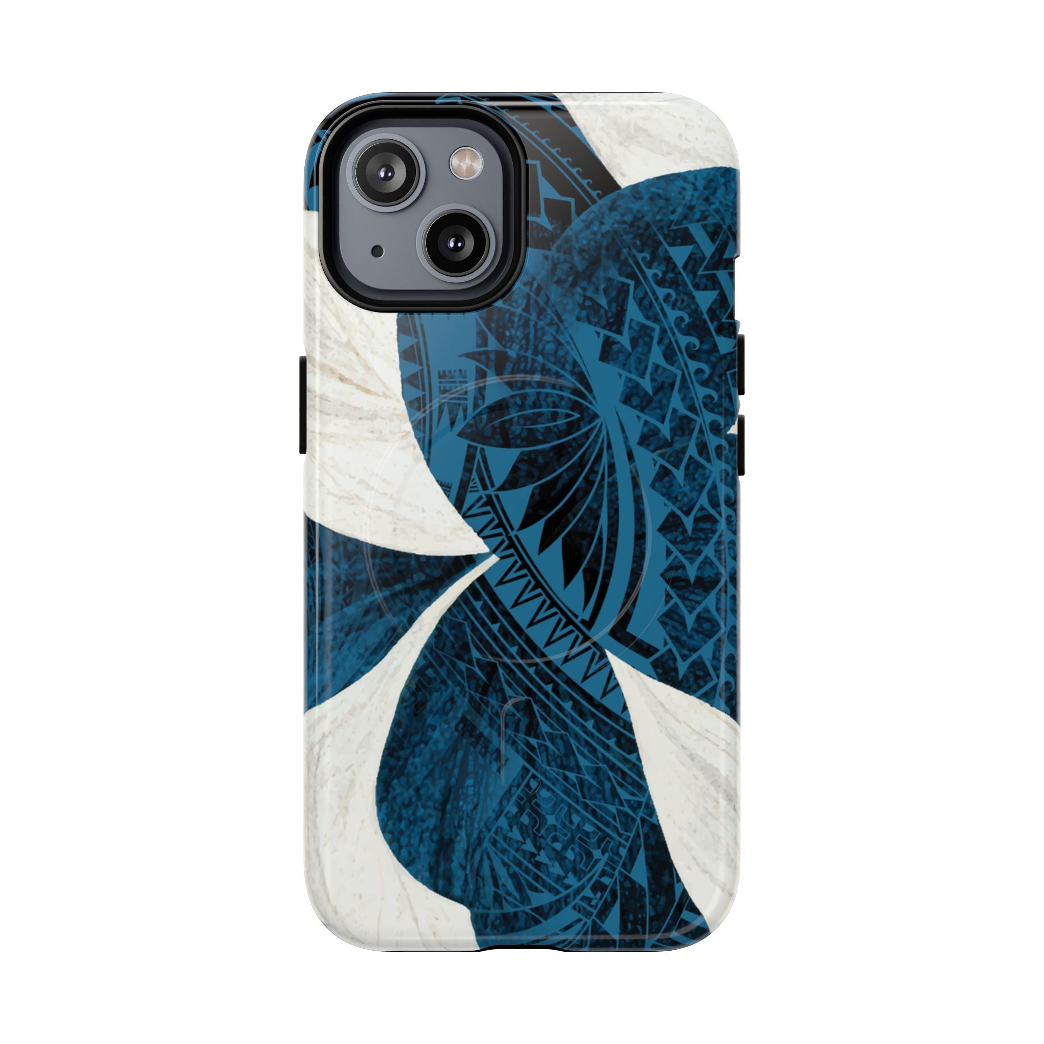 Hana Breeze MagSafe iPhone Case iPhone 14 Glossy - Hawaiian Blue Plumeria Polynesian Botanical Design - The Local Banyan