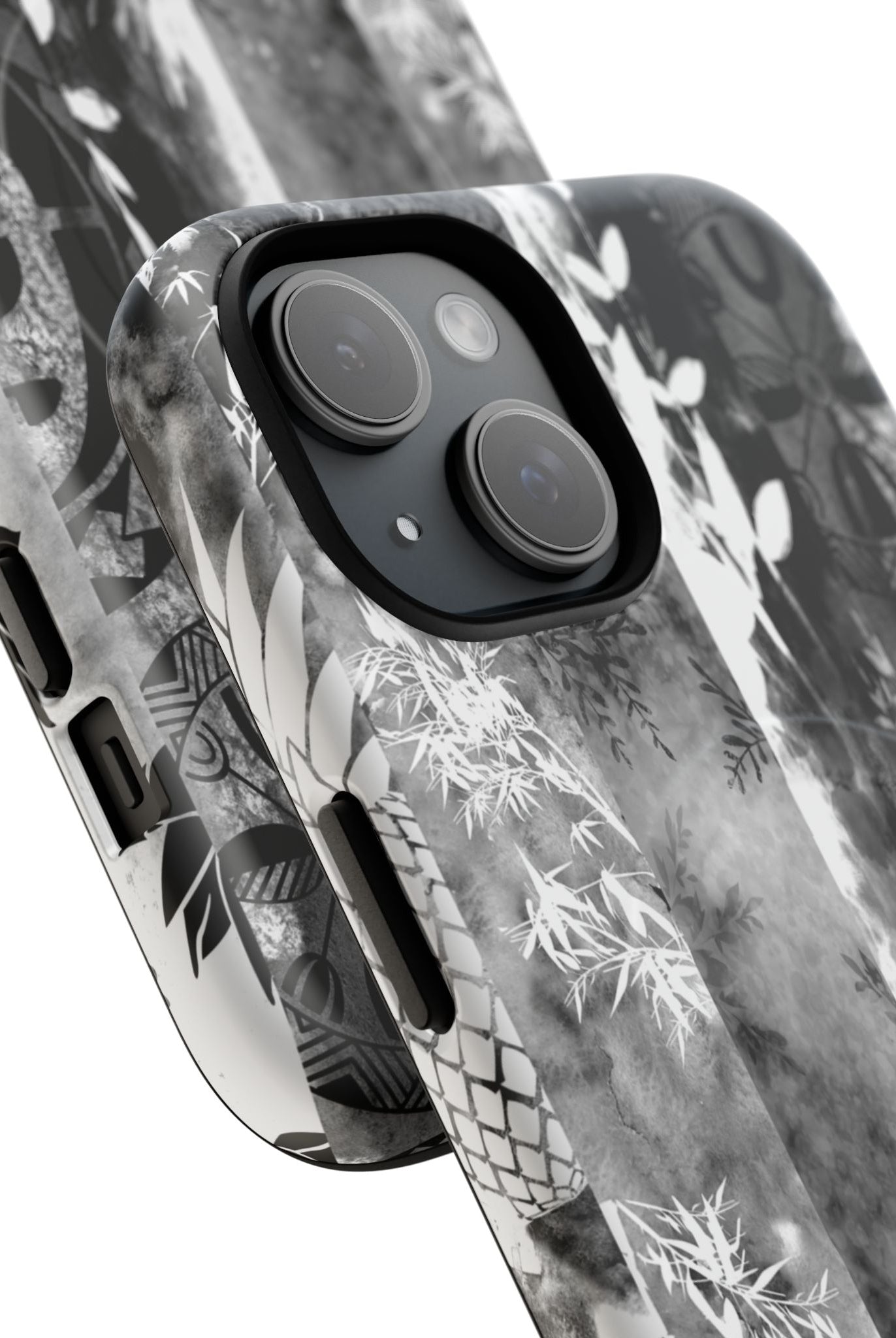 Monochrome Oasis MagSafe iPhone Case Side View - Dual Layer Drop Protection Hawaiian Phone Case - The Local Banyan