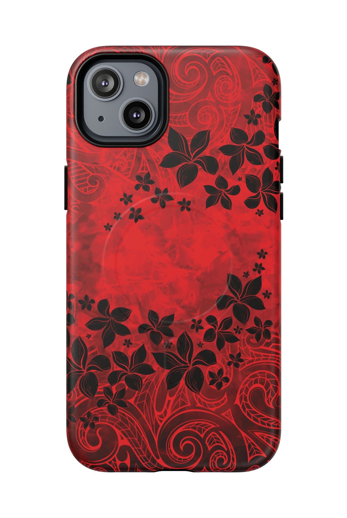Keahi Pua MagSafe iPhone Case iPhone 14 Plus Matte - Hawaiian Fire Flower Red Tribal Floral Design - The Local Banyan