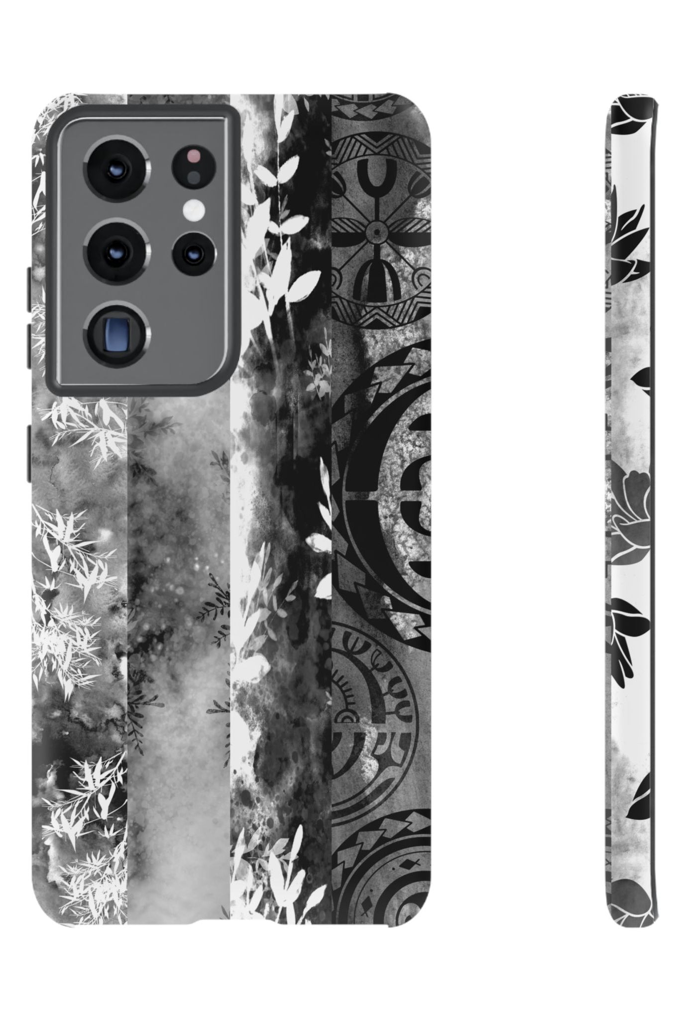 Monochrome Oasis Tough Samsung Galaxy Case Samsung Galaxy S21 Ultra Matte - Hawaiian Black White Botanical Tribal Design - The Local Banyan